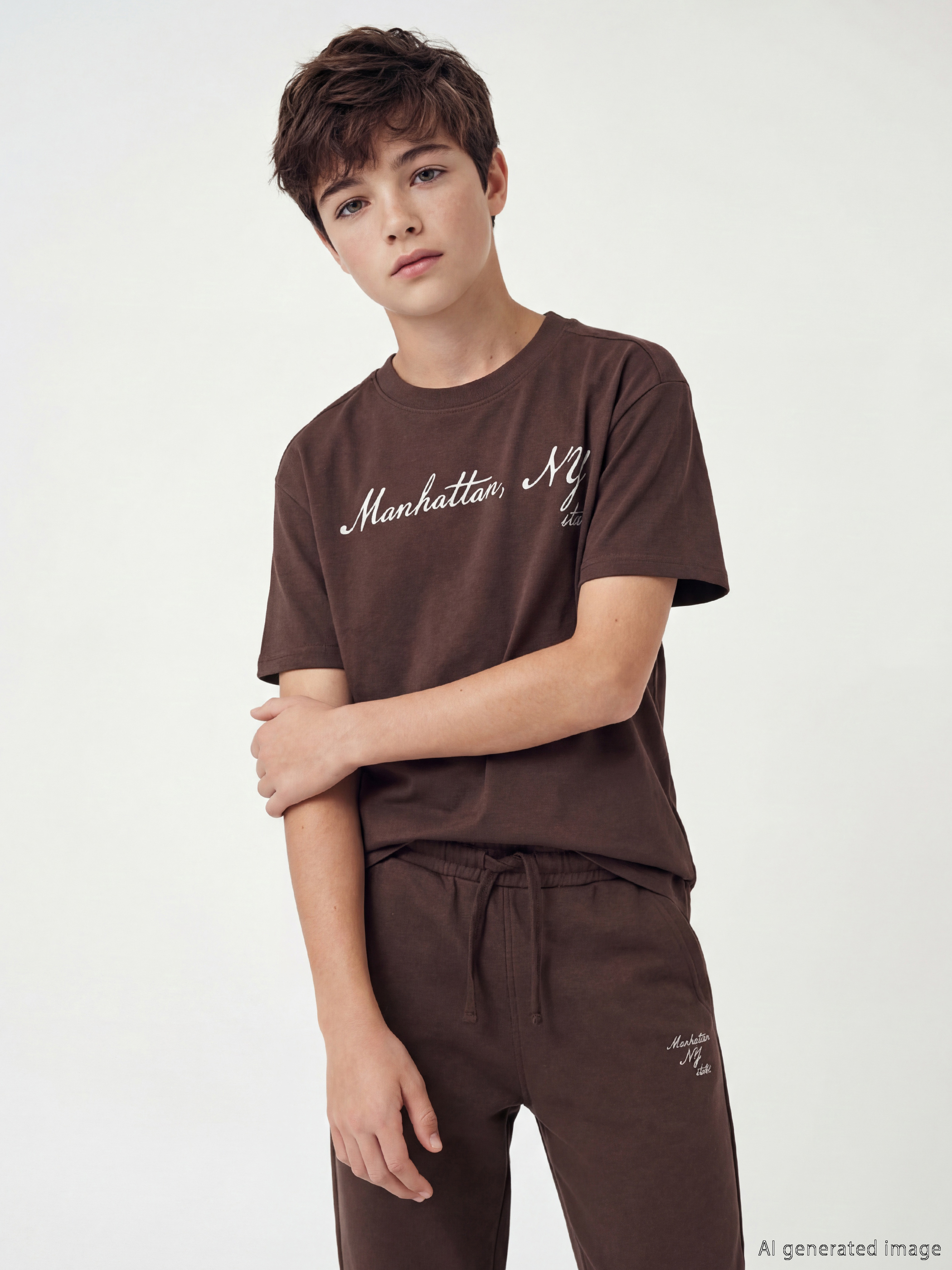 LCW Kids Manhattan Baskılı Bisiklet Yaka Erkek Çocuk Tişört - S6LD16Z4-HSK