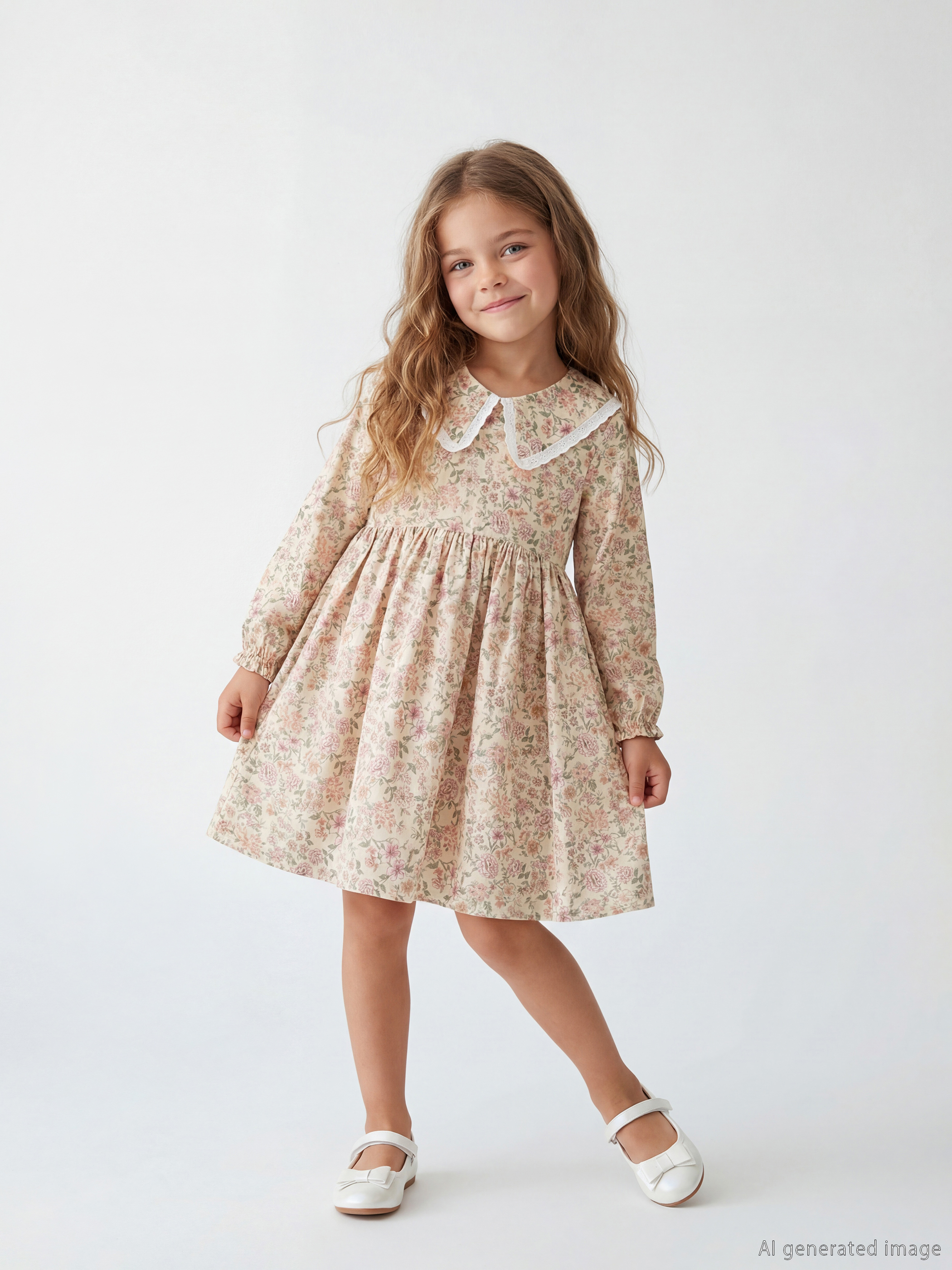 LCW Kids Bebe Yaka Çiçek Desenli Kız Çocuk Elbise - S6LD78Z1-LU9