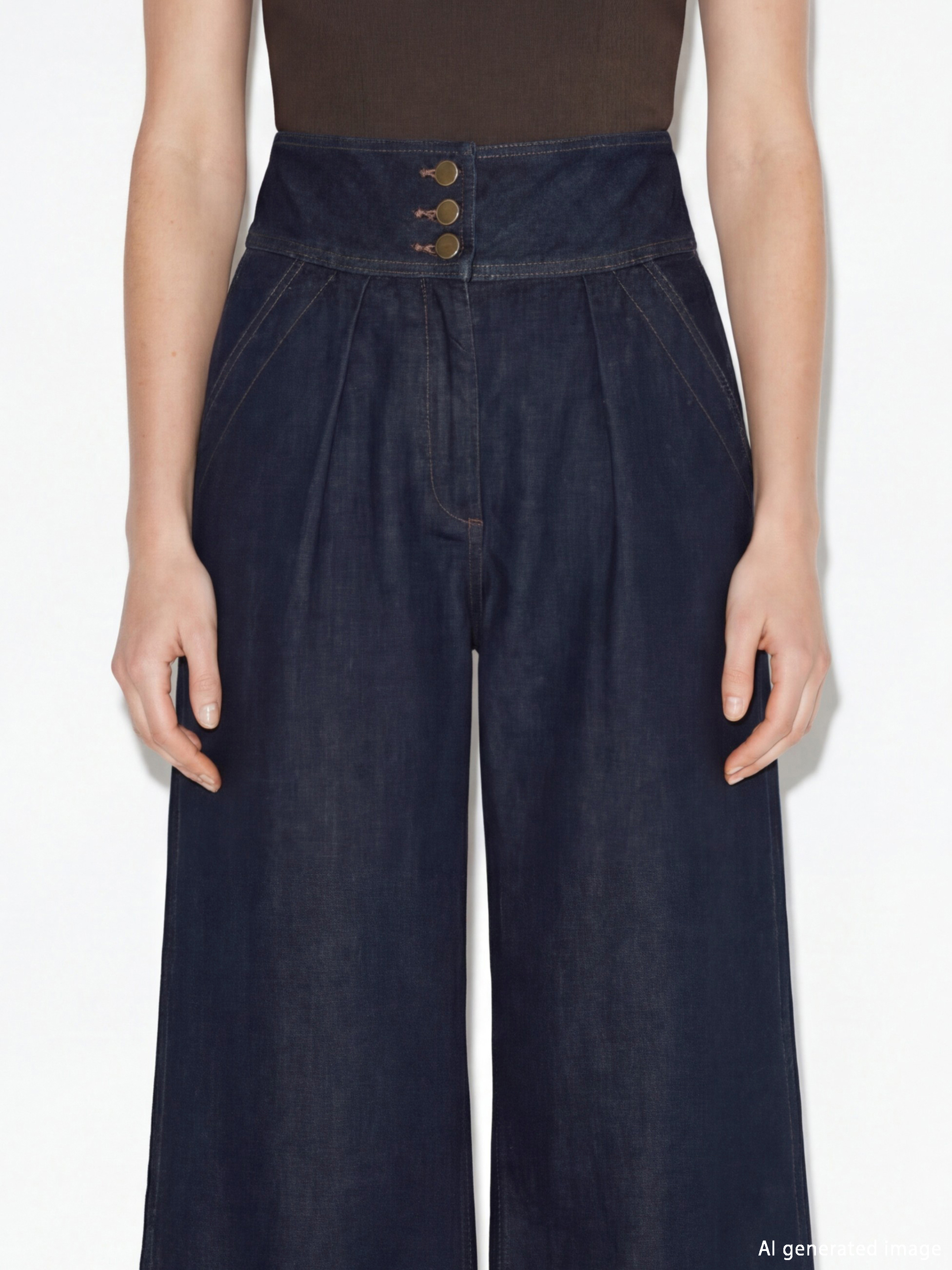 Lacivert Yüksek Bel Crop Wideleg Kadın Jean Pantolon-3