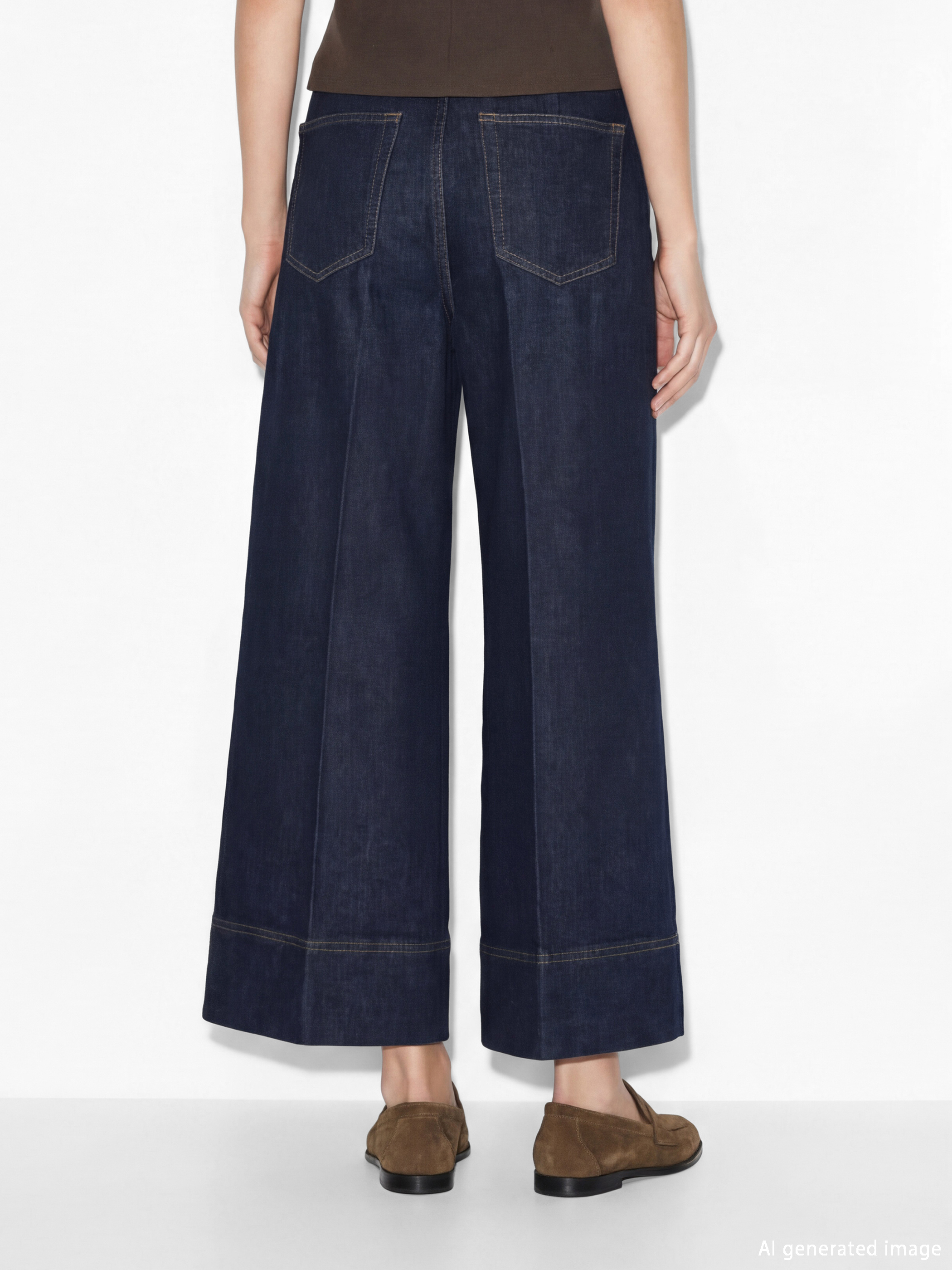 Lacivert Yüksek Bel Crop Wideleg Kadın Jean Pantolon-5