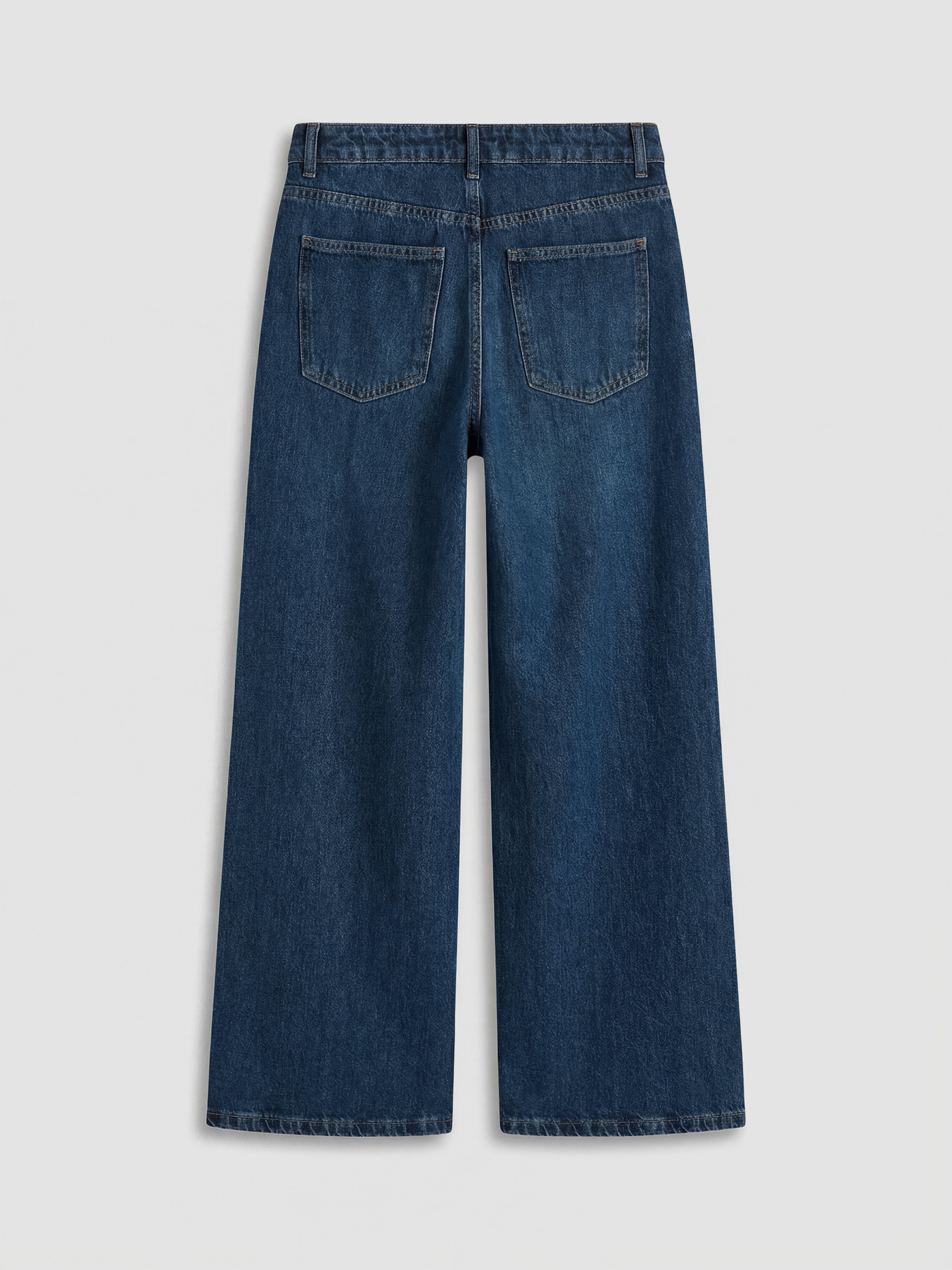 İndigo Yüksek Bel Wideleg Kadın Jean Pantolon-5