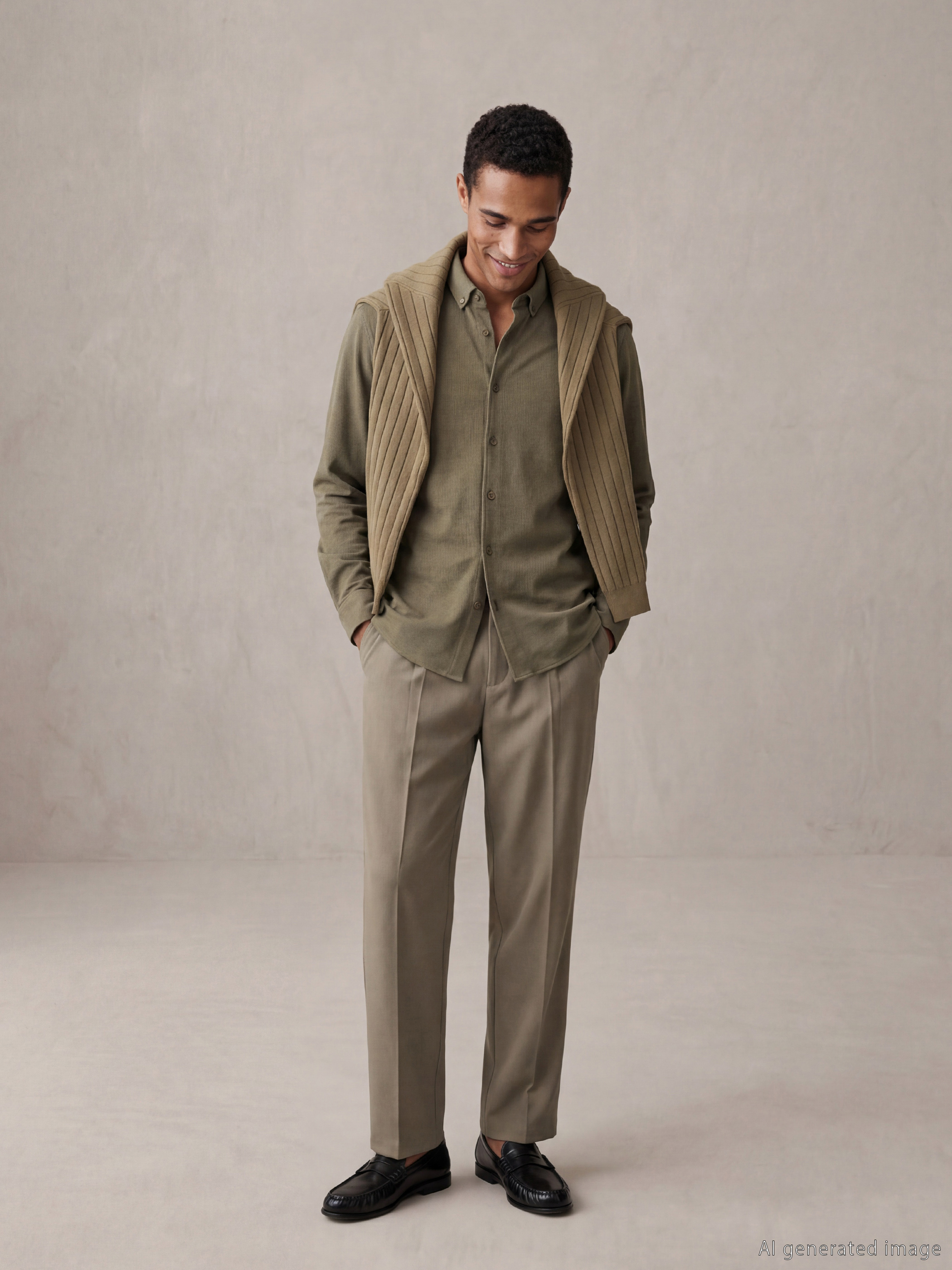 Haki Slim Fit Erkek Gömlek-2