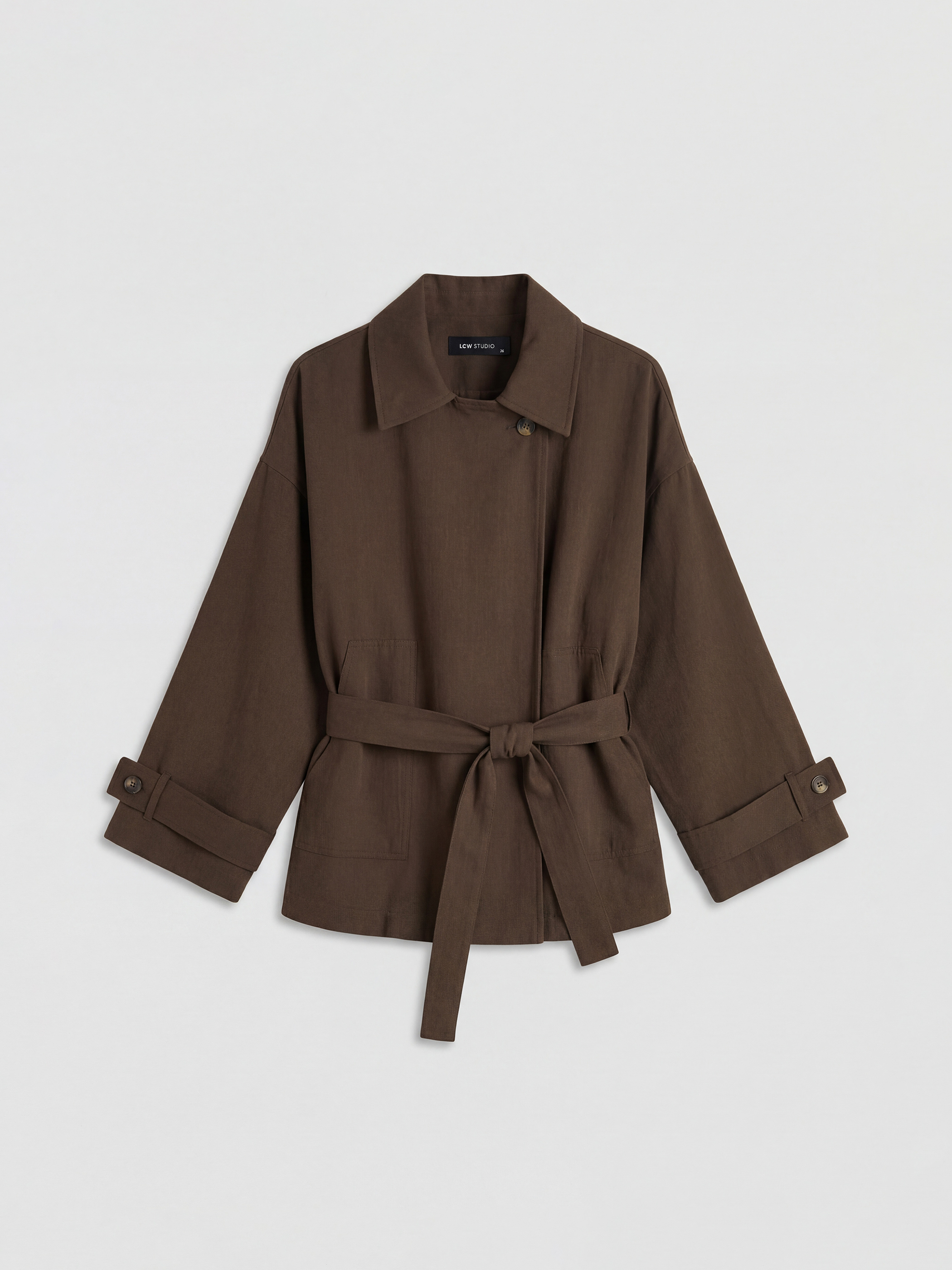 LCWAIKIKI Classic Gömlek Yaka Kuşaklı Oversize Kadın Ceket - S6LF40Z8-2TF