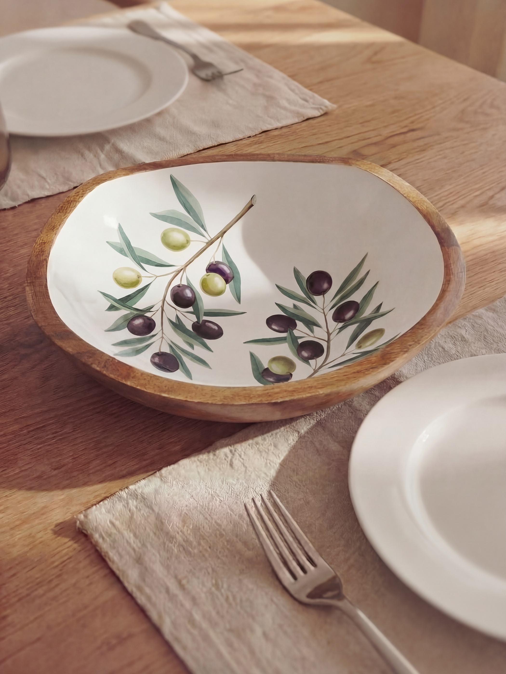 LCW HOME Olive Branch Printed Wooden Salad Bowl