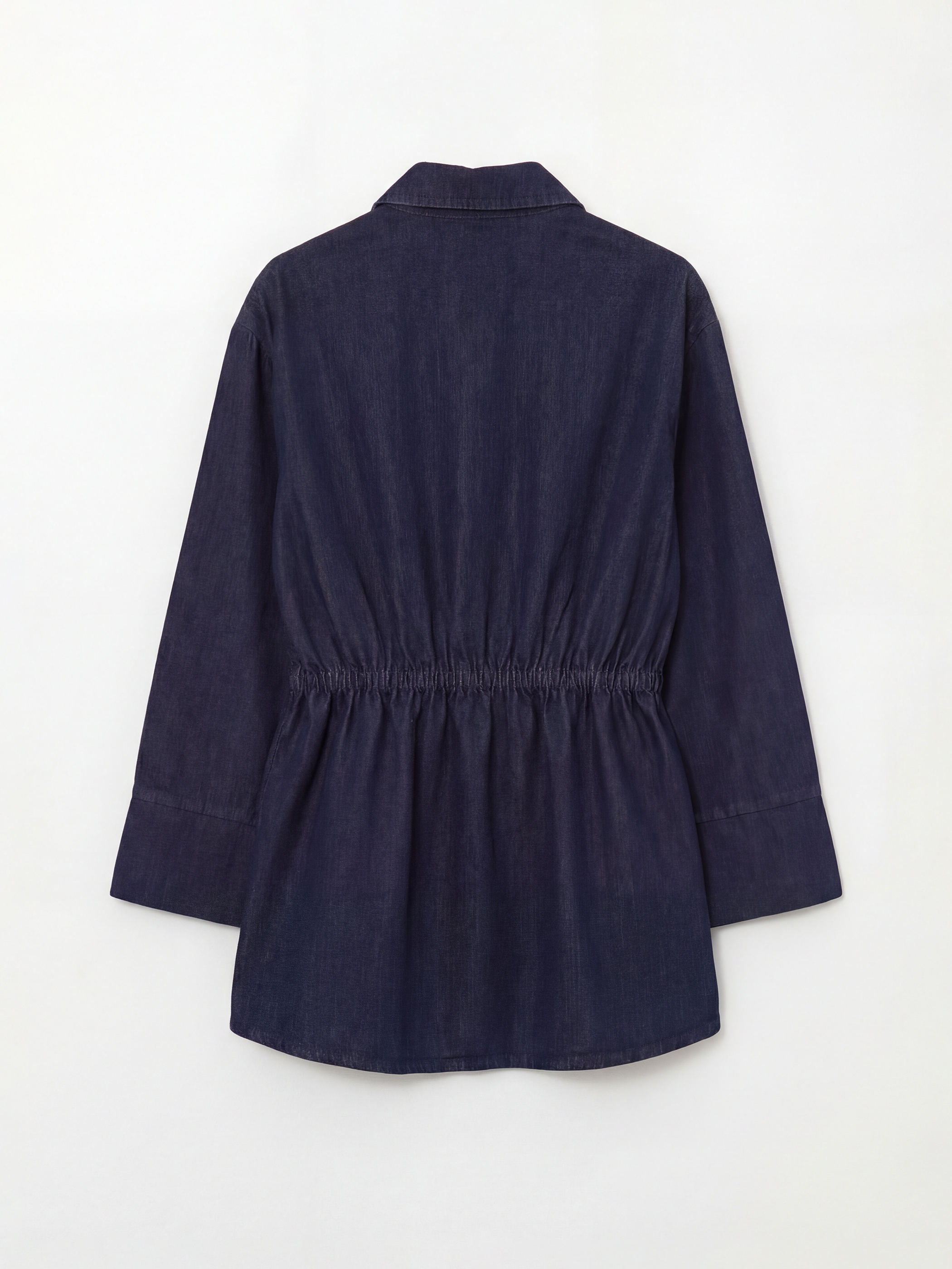 İndigo Büzgülü Kadın Jean Gömlek Tunik-5