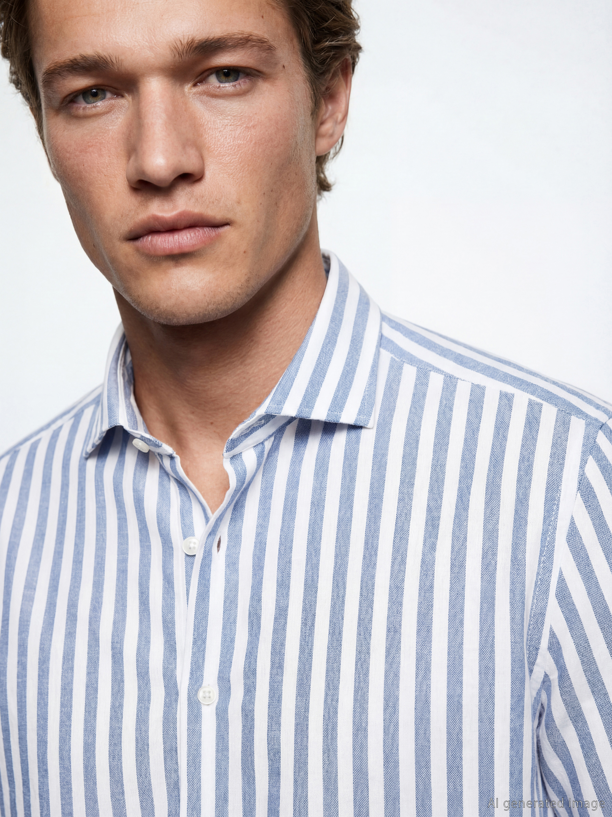 Mavi Regular Fit Çizgili Keten Karışımlı Erkek Gömlek-2