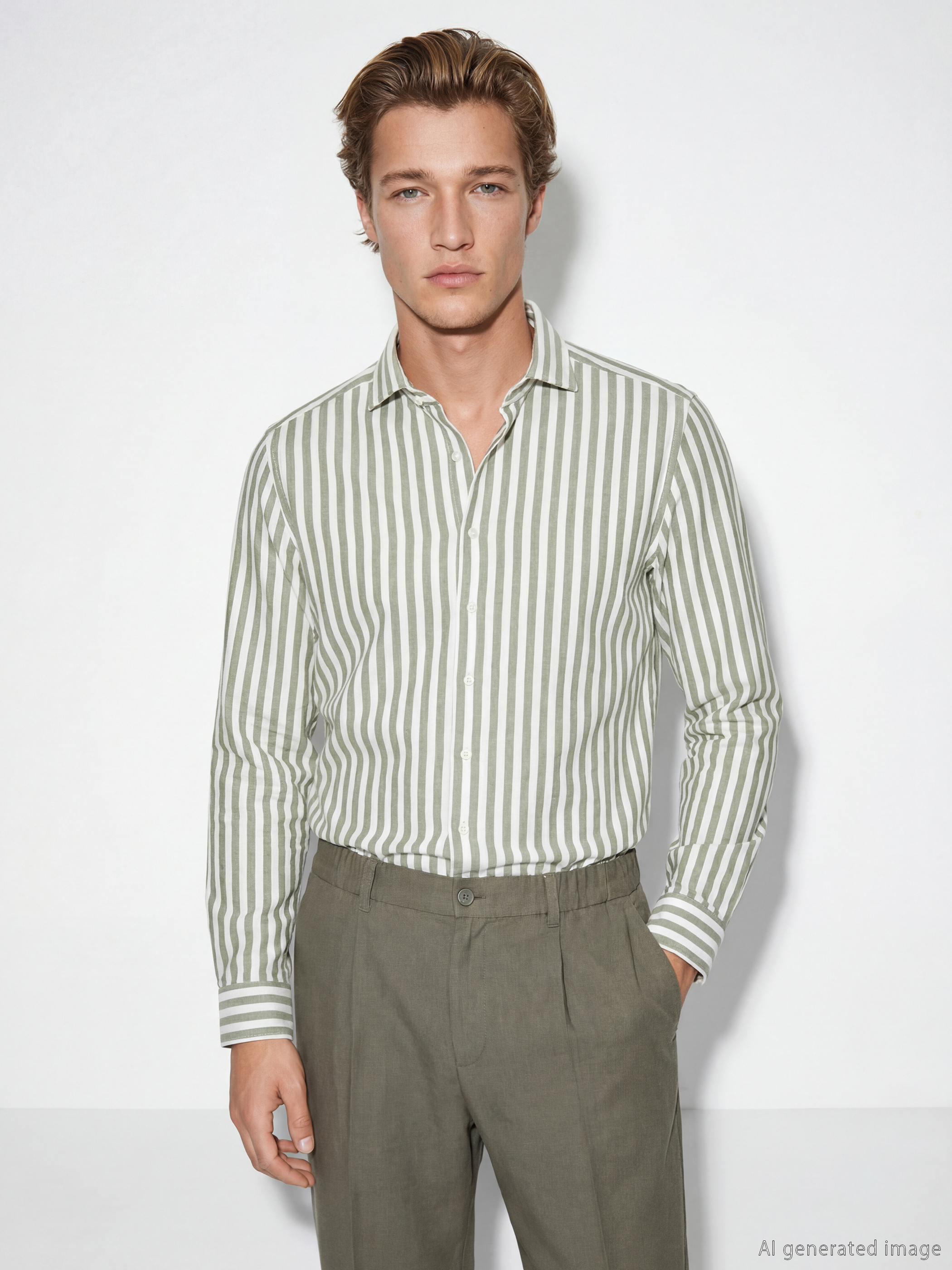 SOUTHBLUE Regular Fit Çizgili Keten Karışımlı Erkek Gömlek - S6LI91Z8-LGE