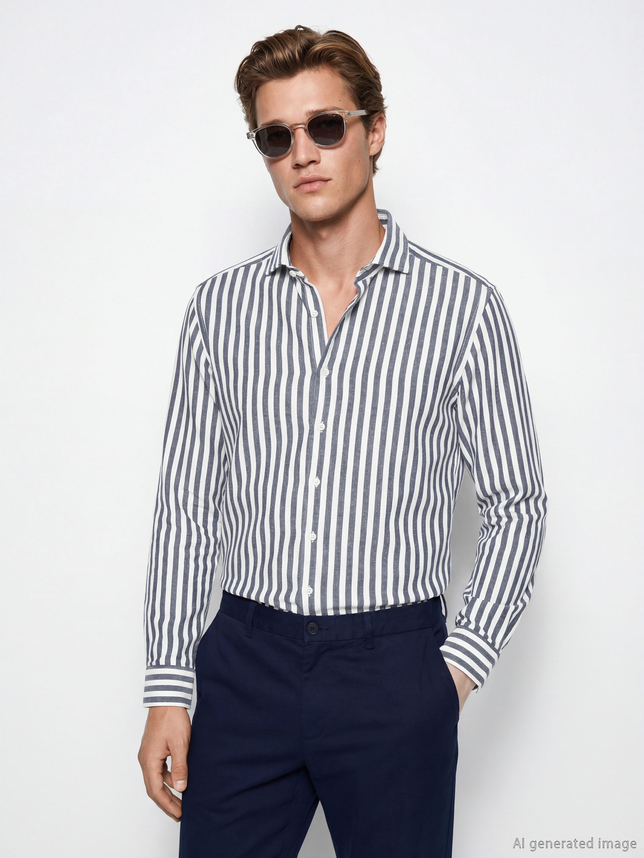 SOUTHBLUE Regular Fit Çizgili Keten Karışımlı Erkek Gömlek - S6LI91Z8-LGS