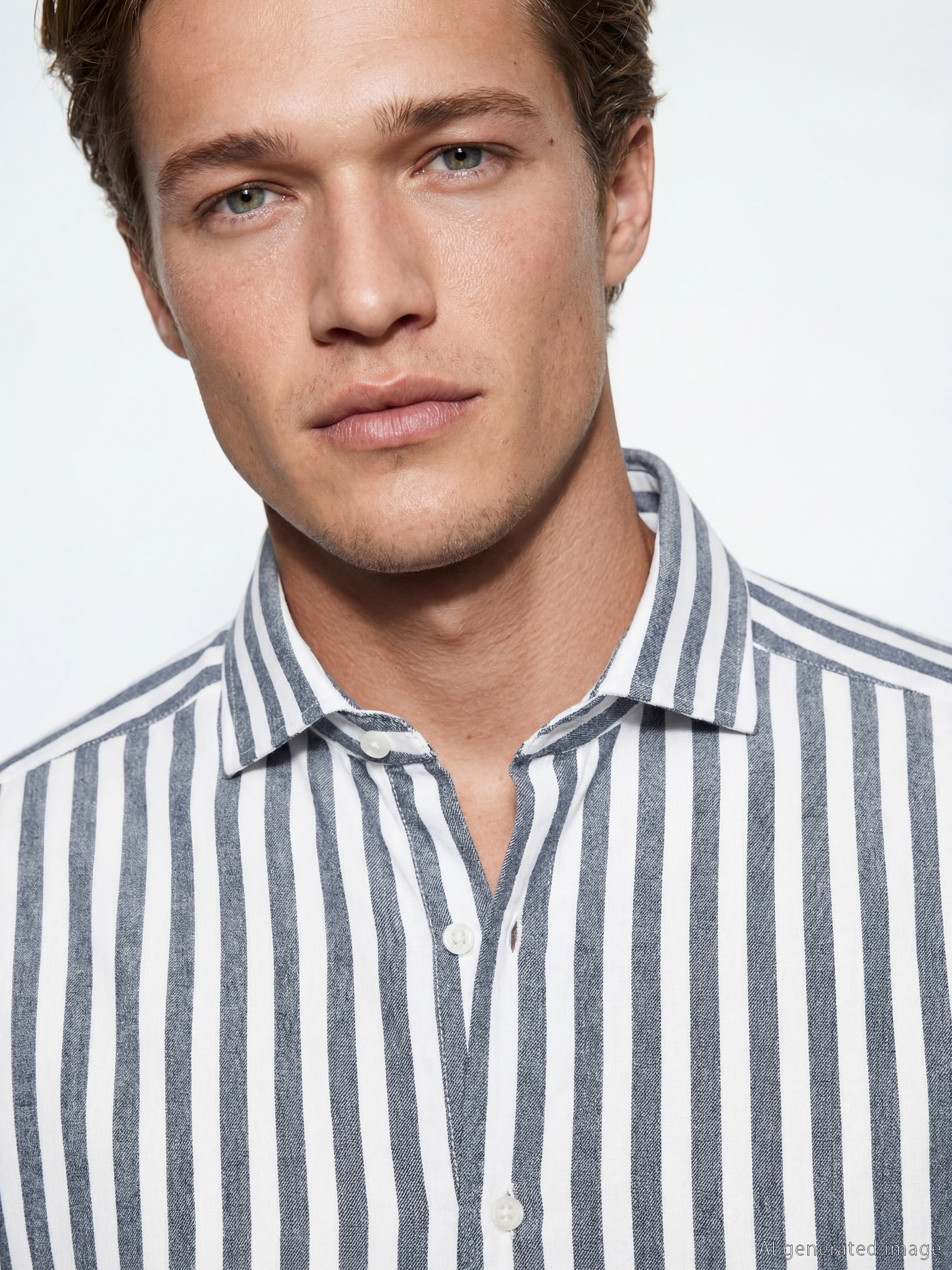 Lacivert Regular Fit Çizgili Keten Karışımlı Erkek Gömlek-2