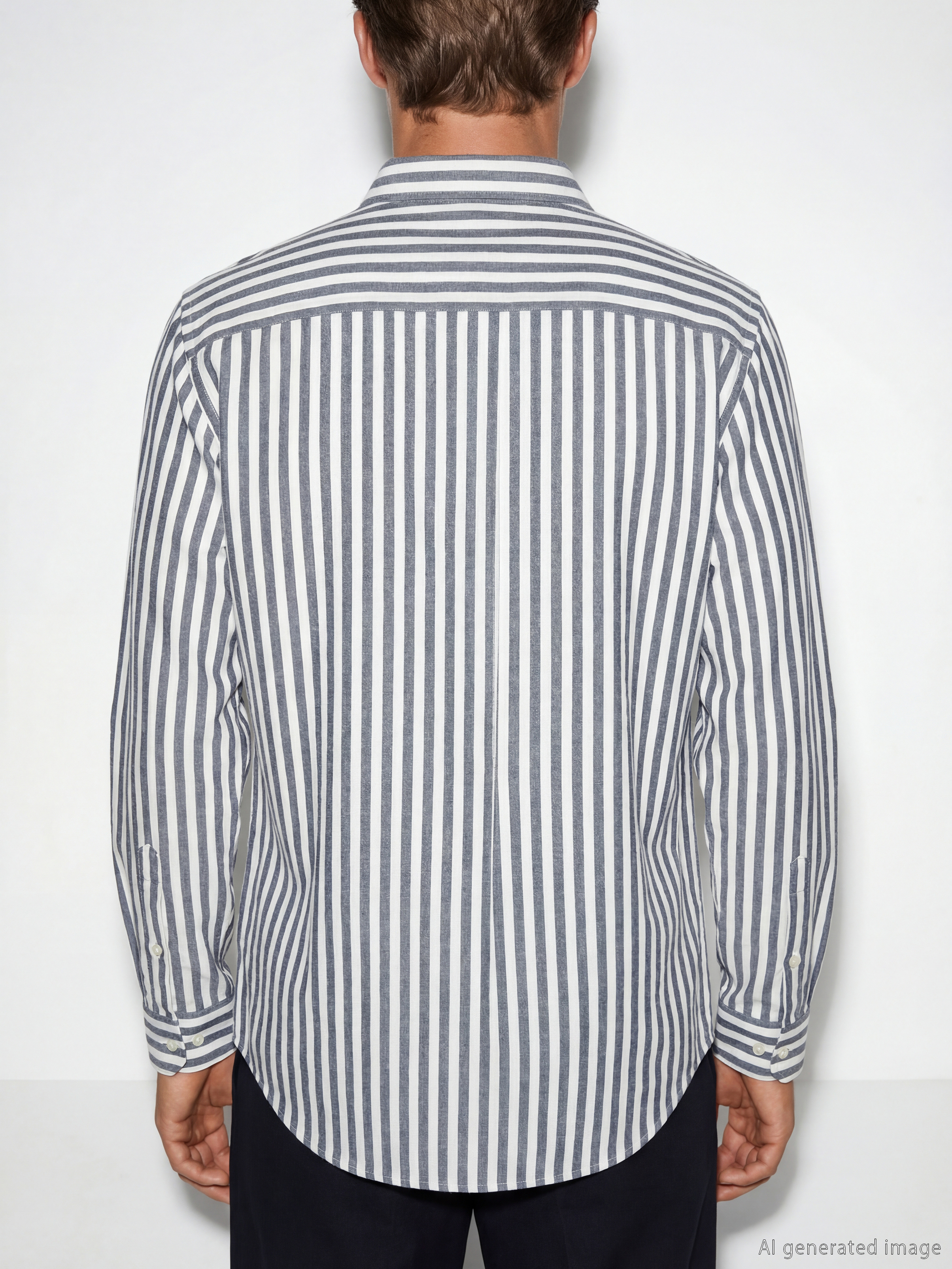 Lacivert Regular Fit Çizgili Keten Karışımlı Erkek Gömlek-3