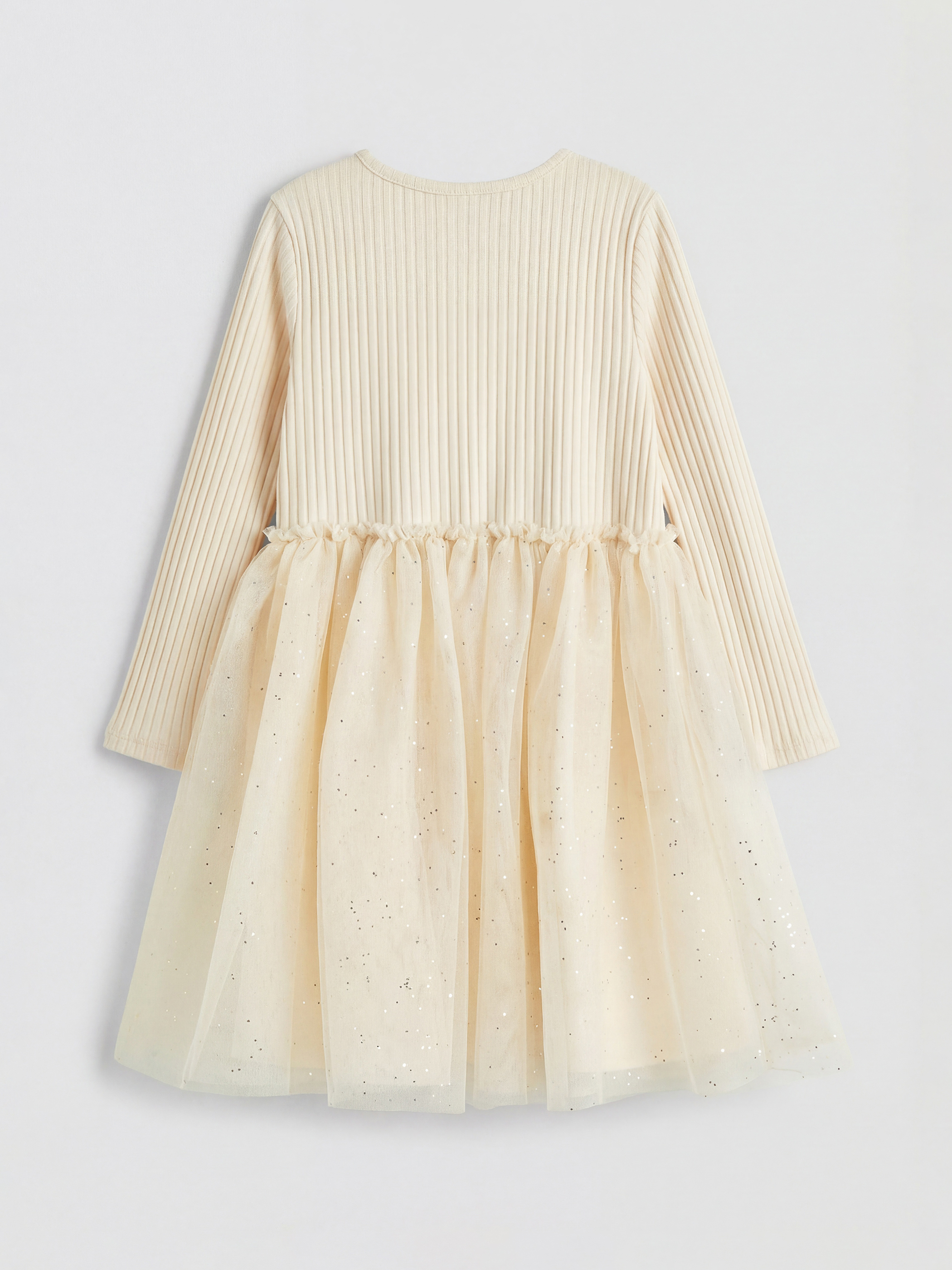 Bej Bisiklet Yaka Fiyonklu Kız Çocuk Elbise-1