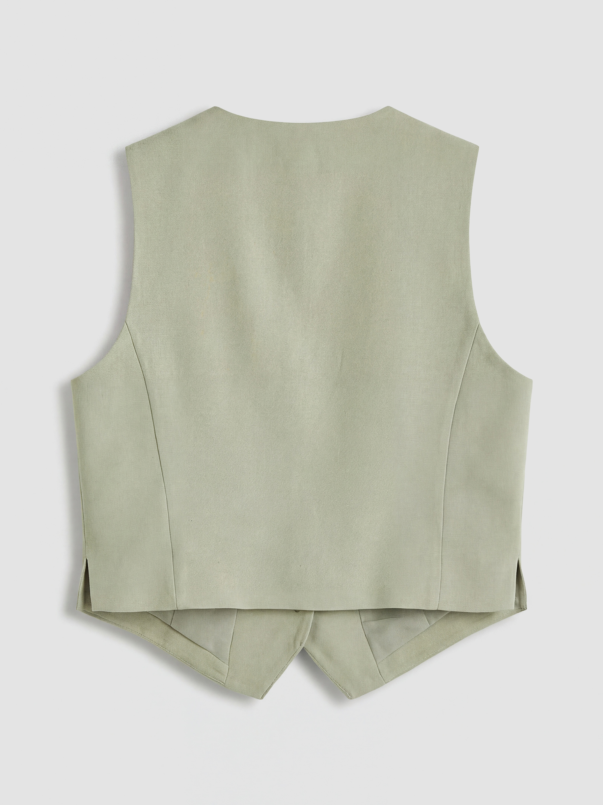 Haki V Yaka Keten Karışımlı Kadın Klasik Yelek-1