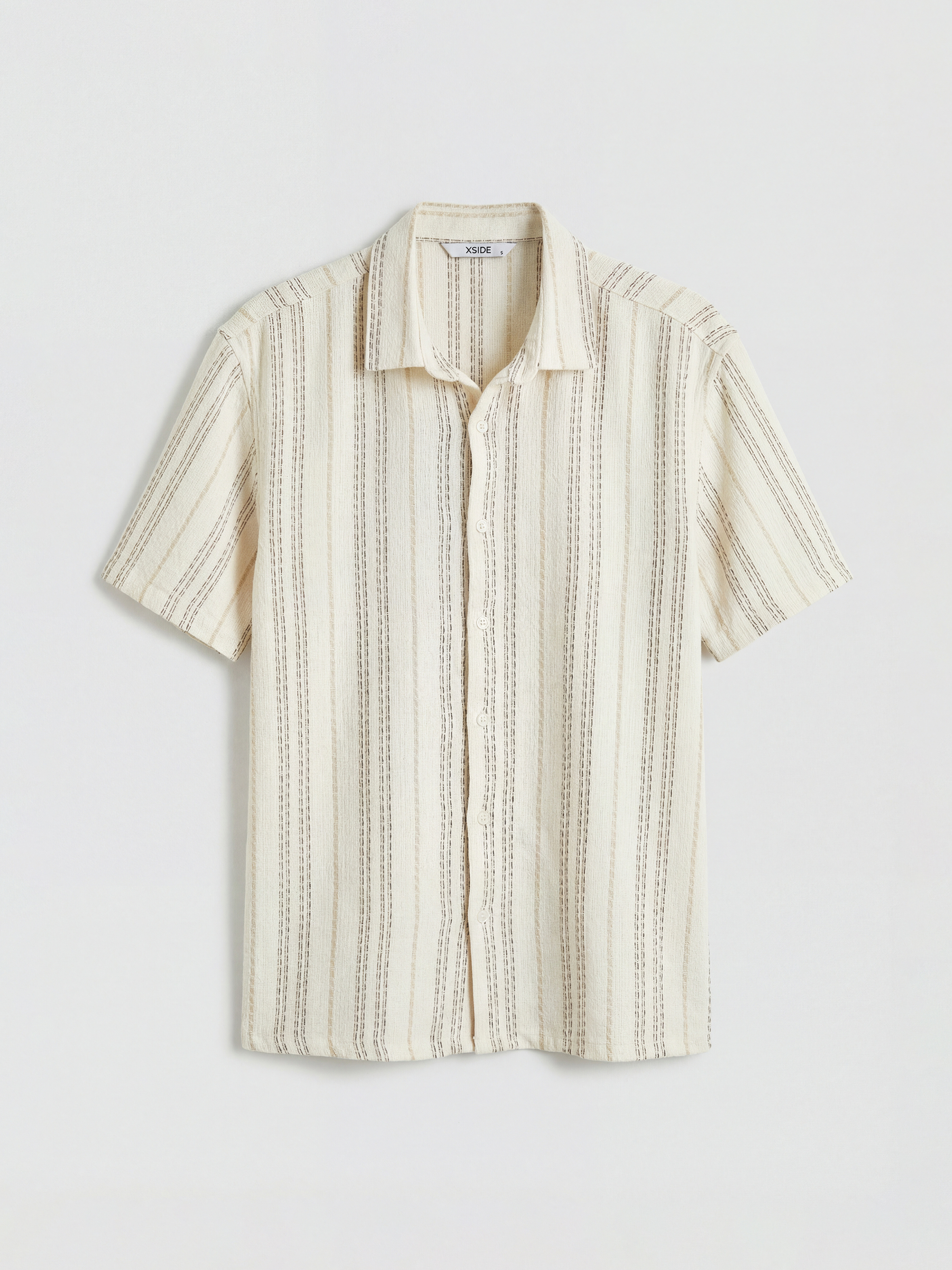 Siyah Loose Fit Resort Yaka Çizgili Erkek Gömlek-4