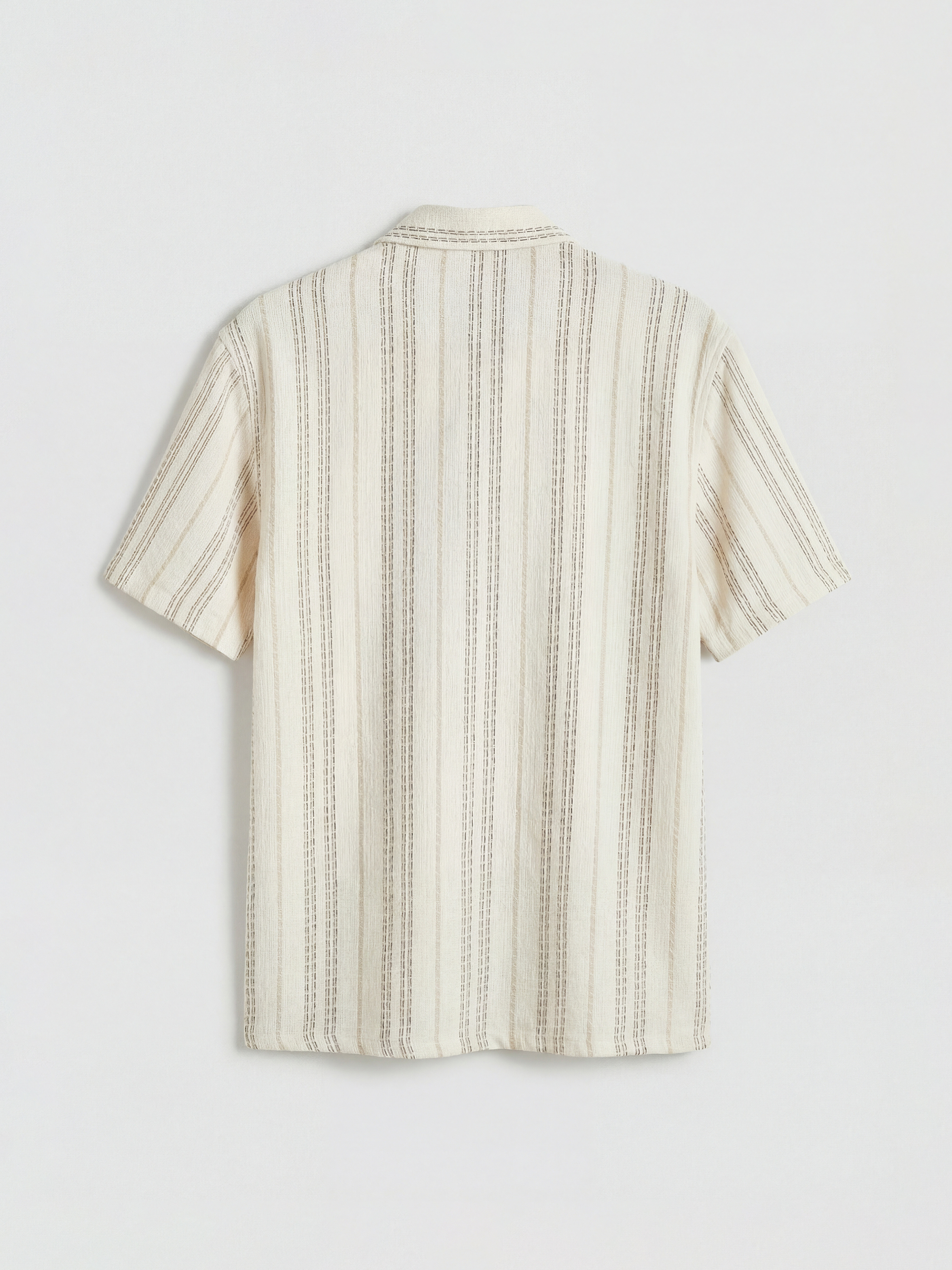 Siyah Loose Fit Resort Yaka Çizgili Erkek Gömlek-5