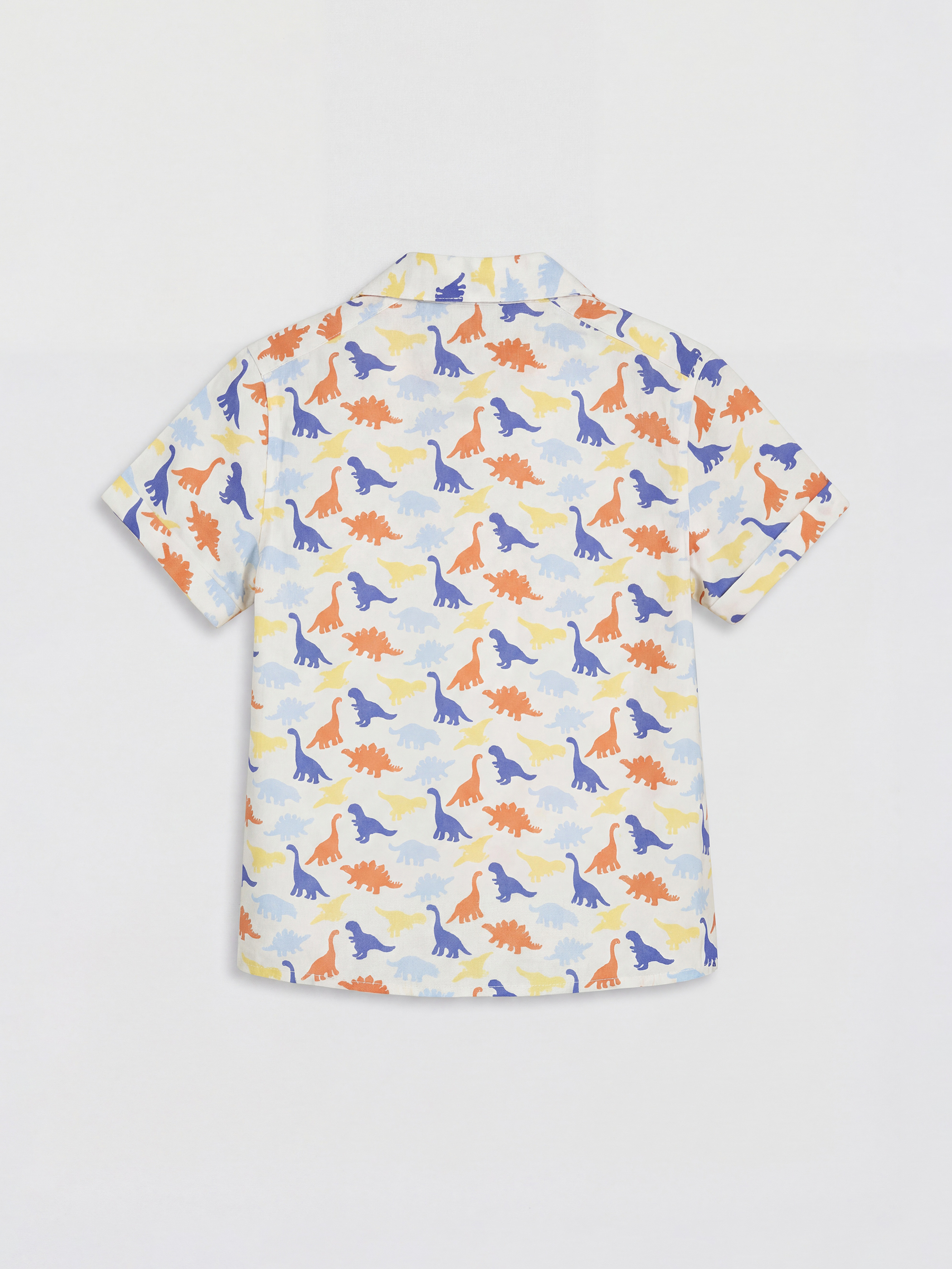 Beyaz Resort Yaka Dinozor Baskılı Erkek Çocuk Gömlek-1