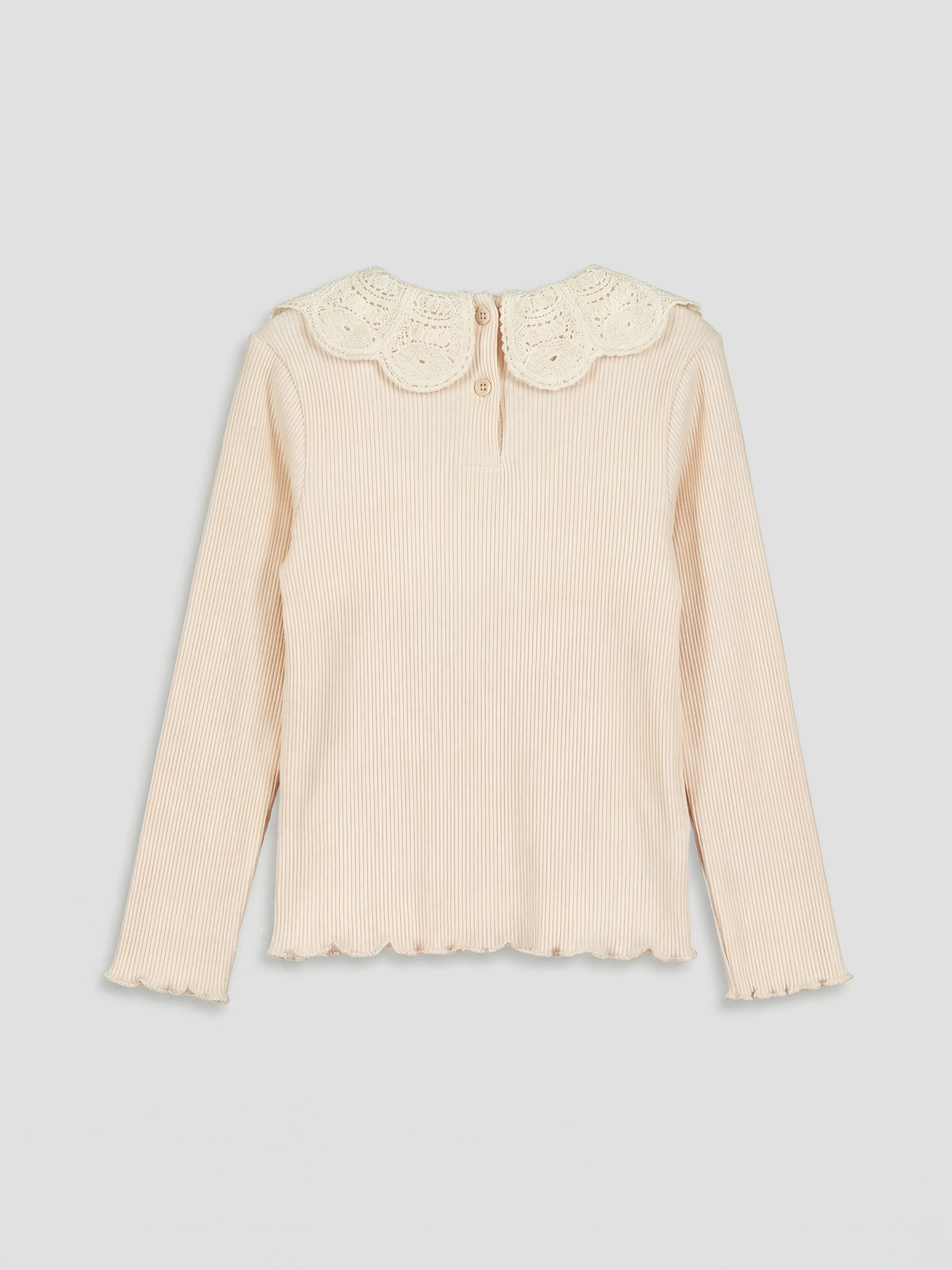 Bej Bebe Yaka Kız Çocuk Bluz Şort ve Külotlu Çorap-2