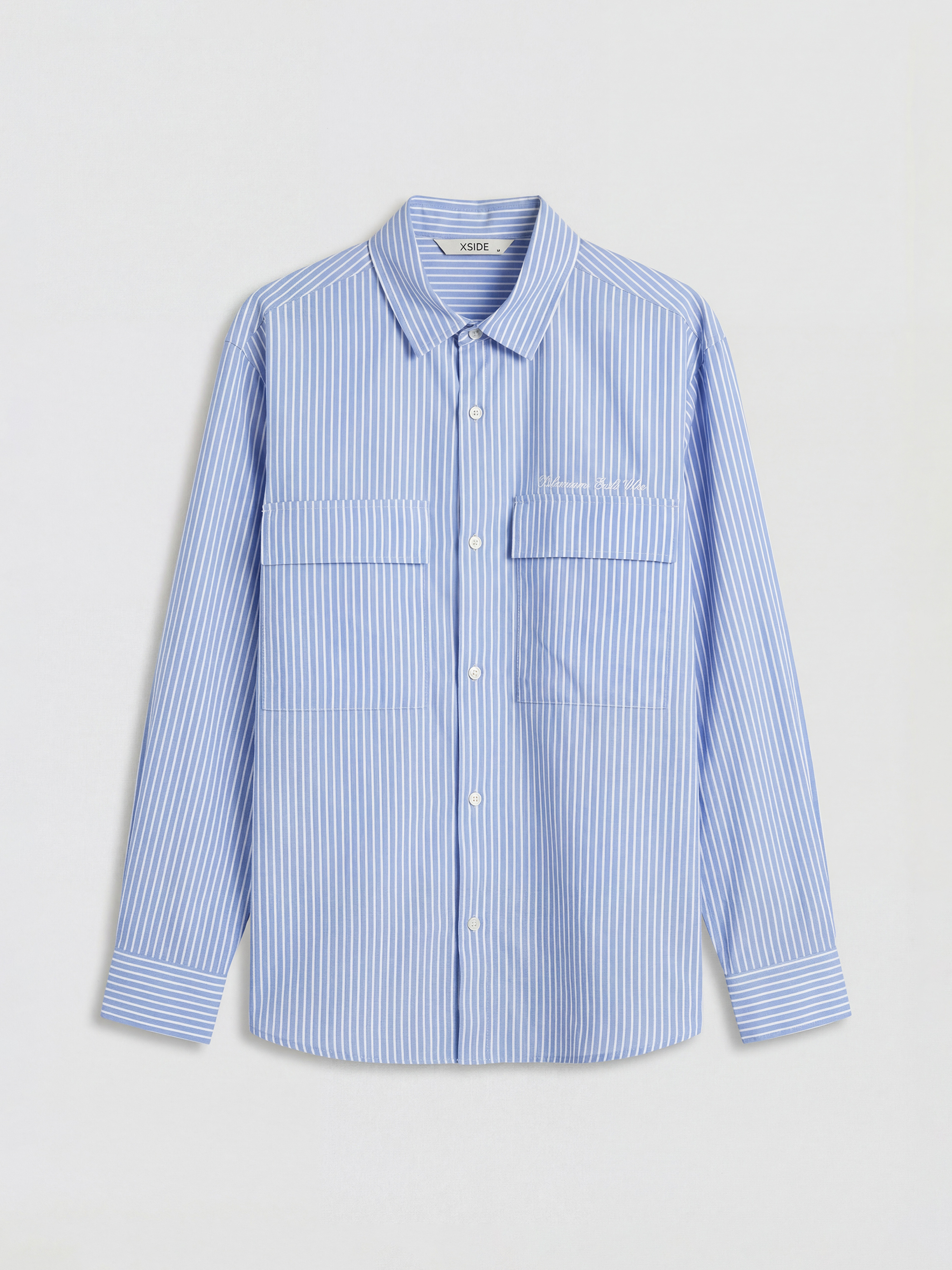 Mavi Loose Fit Çizgili Erkek Gömlek-4