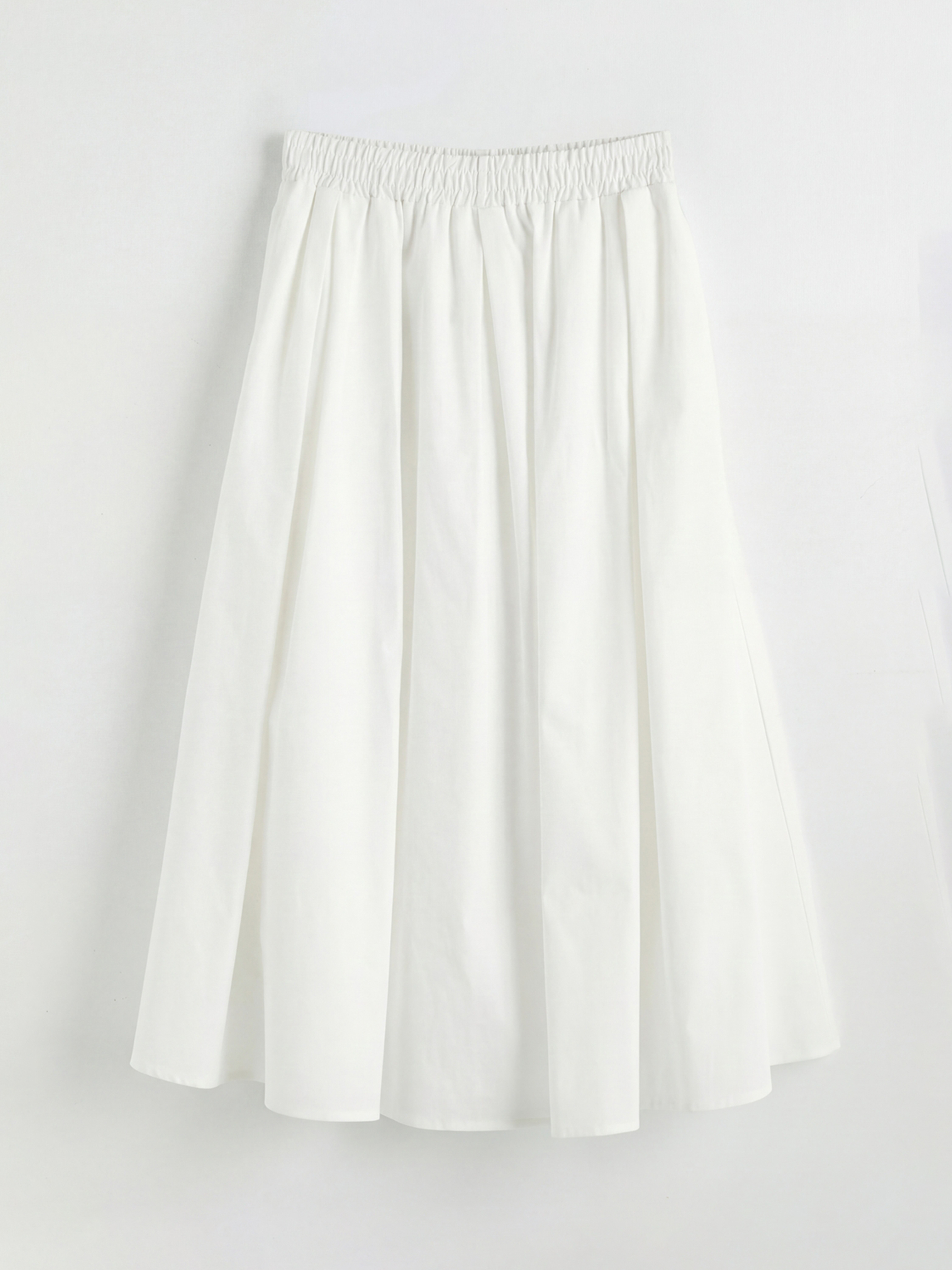 Beyaz Beli Lastikli Poplin Kloş Etek-1