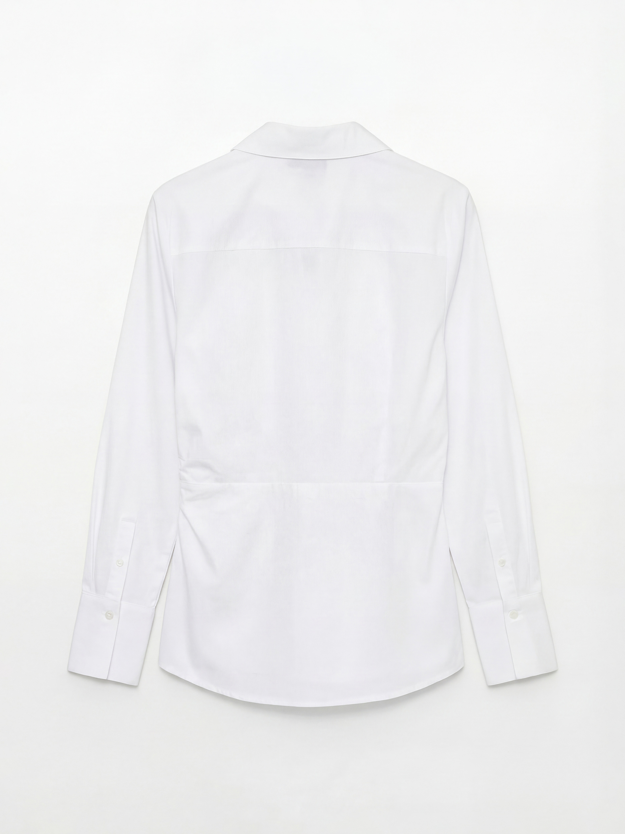 Beyaz Gömlek Yaka Kruvaze Kesim Büzgülü Bluz-5