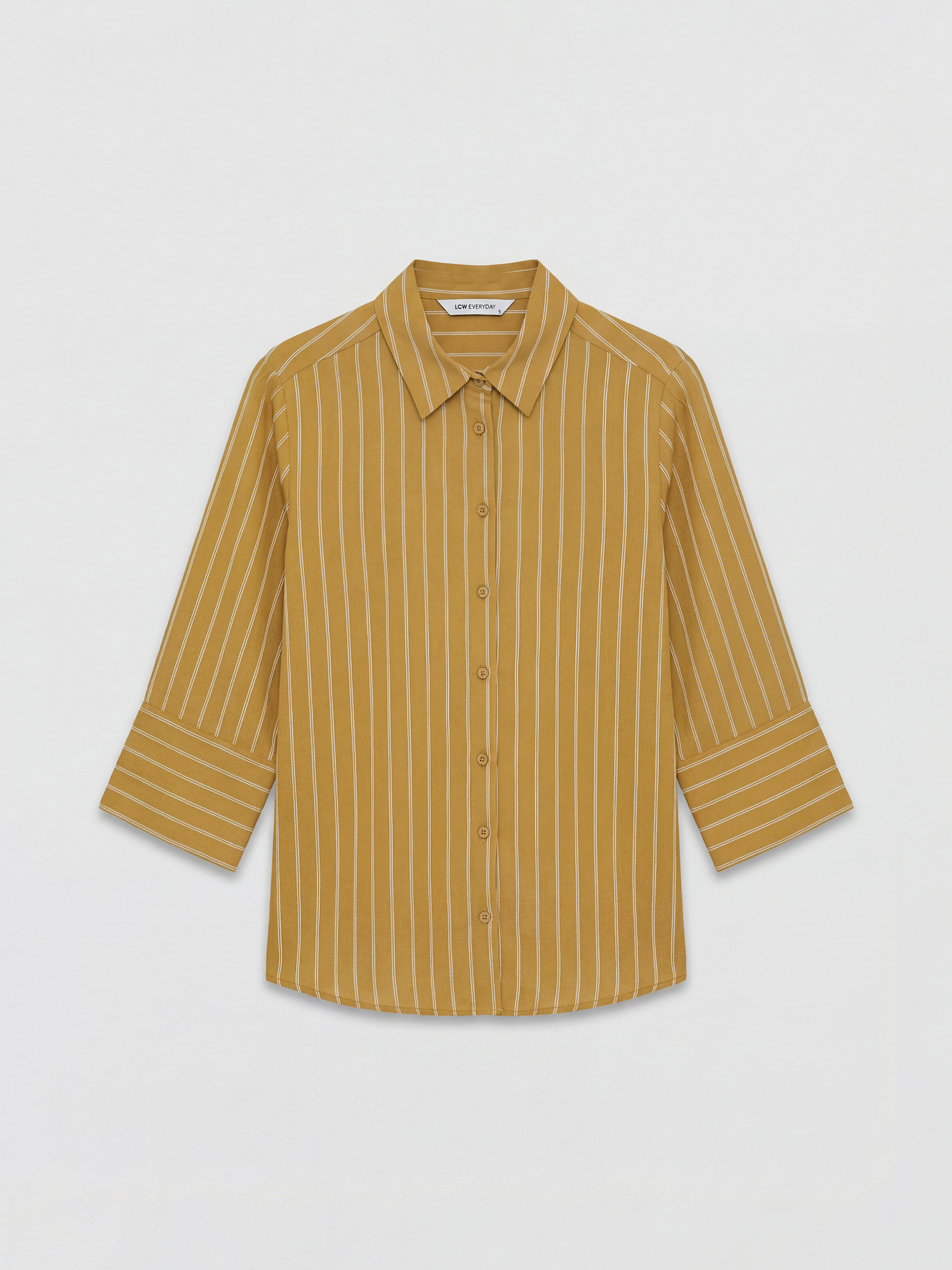 Haki Çizgili Poplin Kadın Gömlek-4