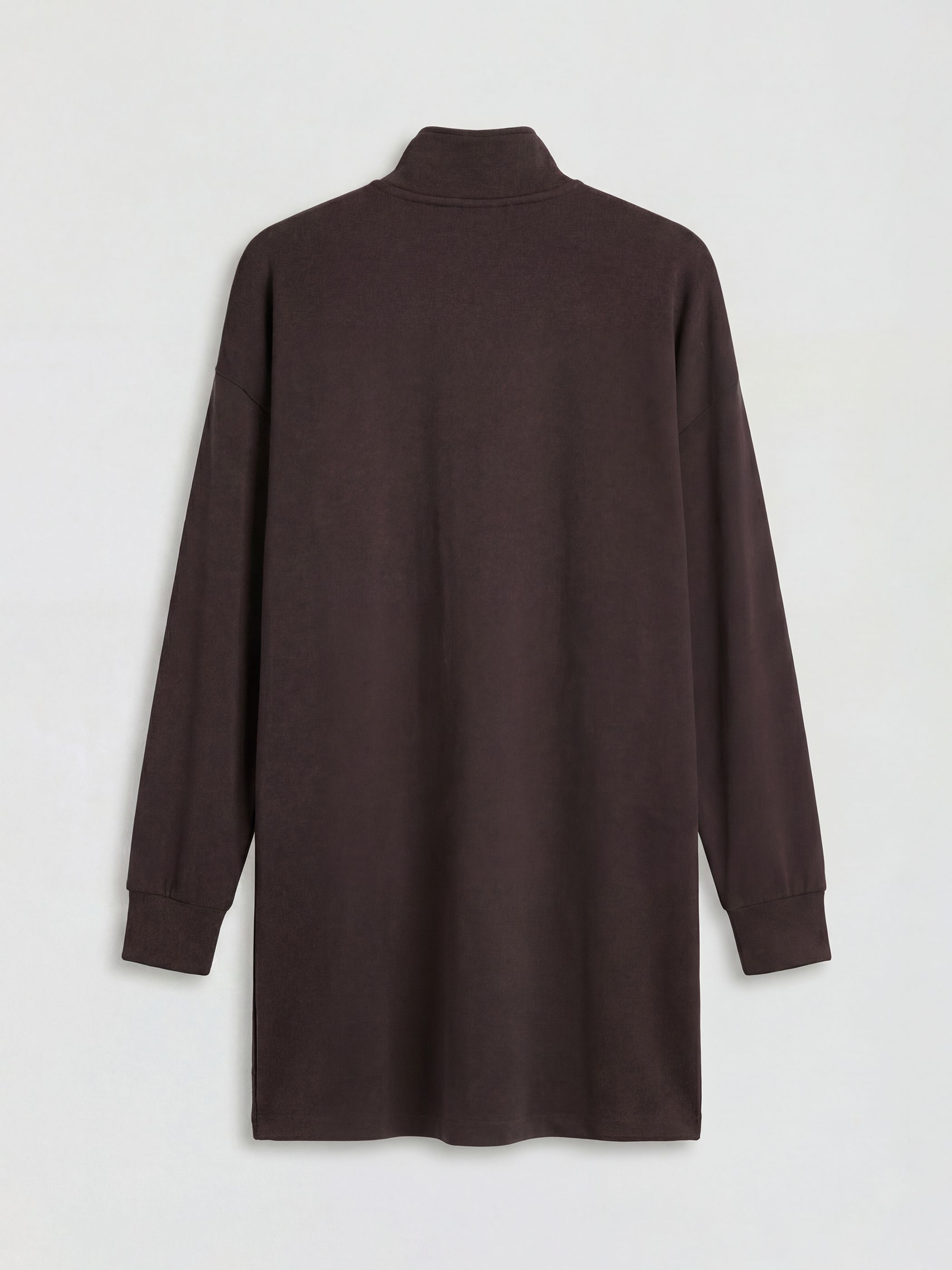 Kahverengi Dik Yaka Soft Touch Kadın Sweatshirt Tunik-3