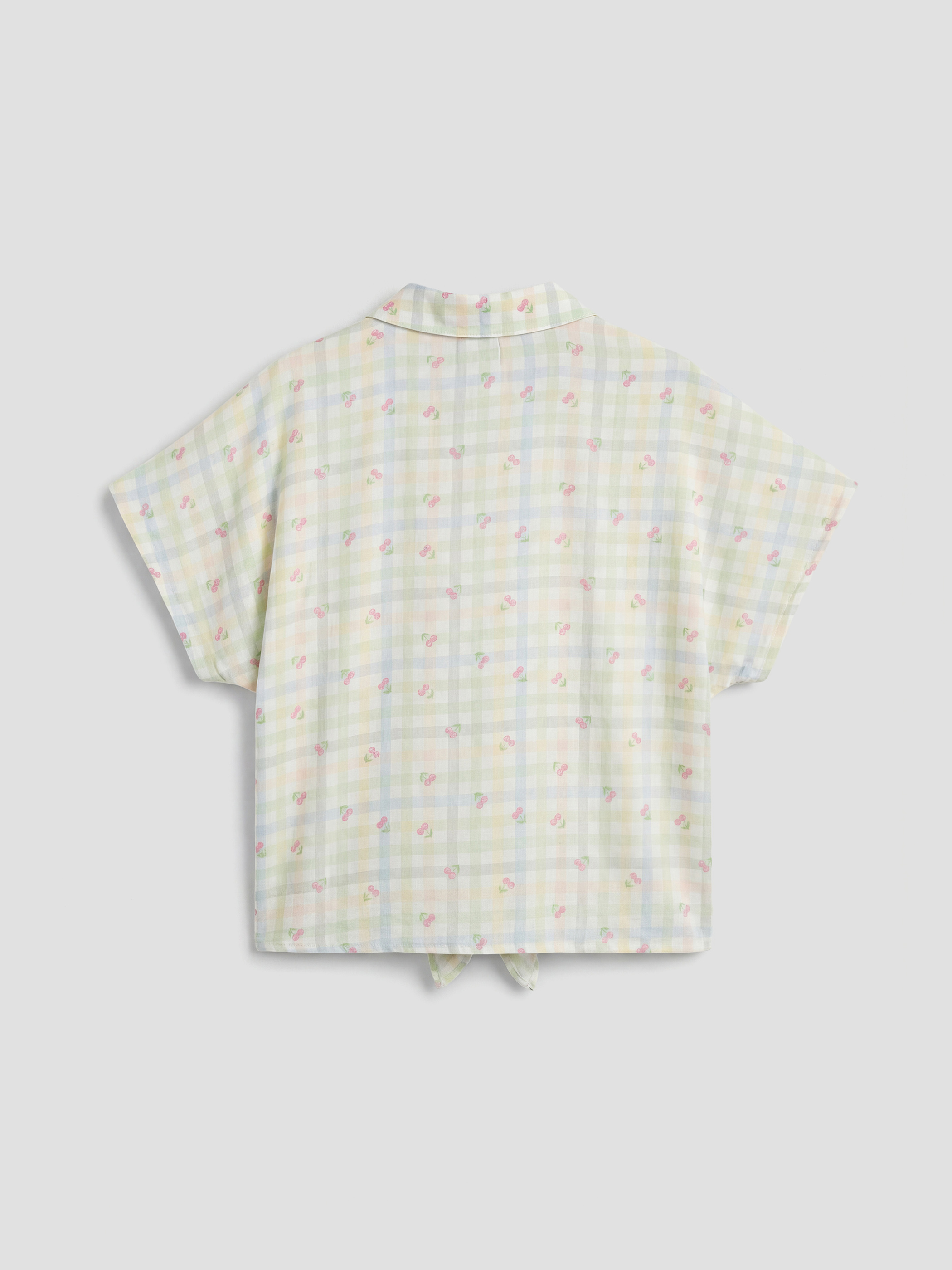 Ekru Önü Bağlamalı Baskılı Kız Çocuk Gömlek-1