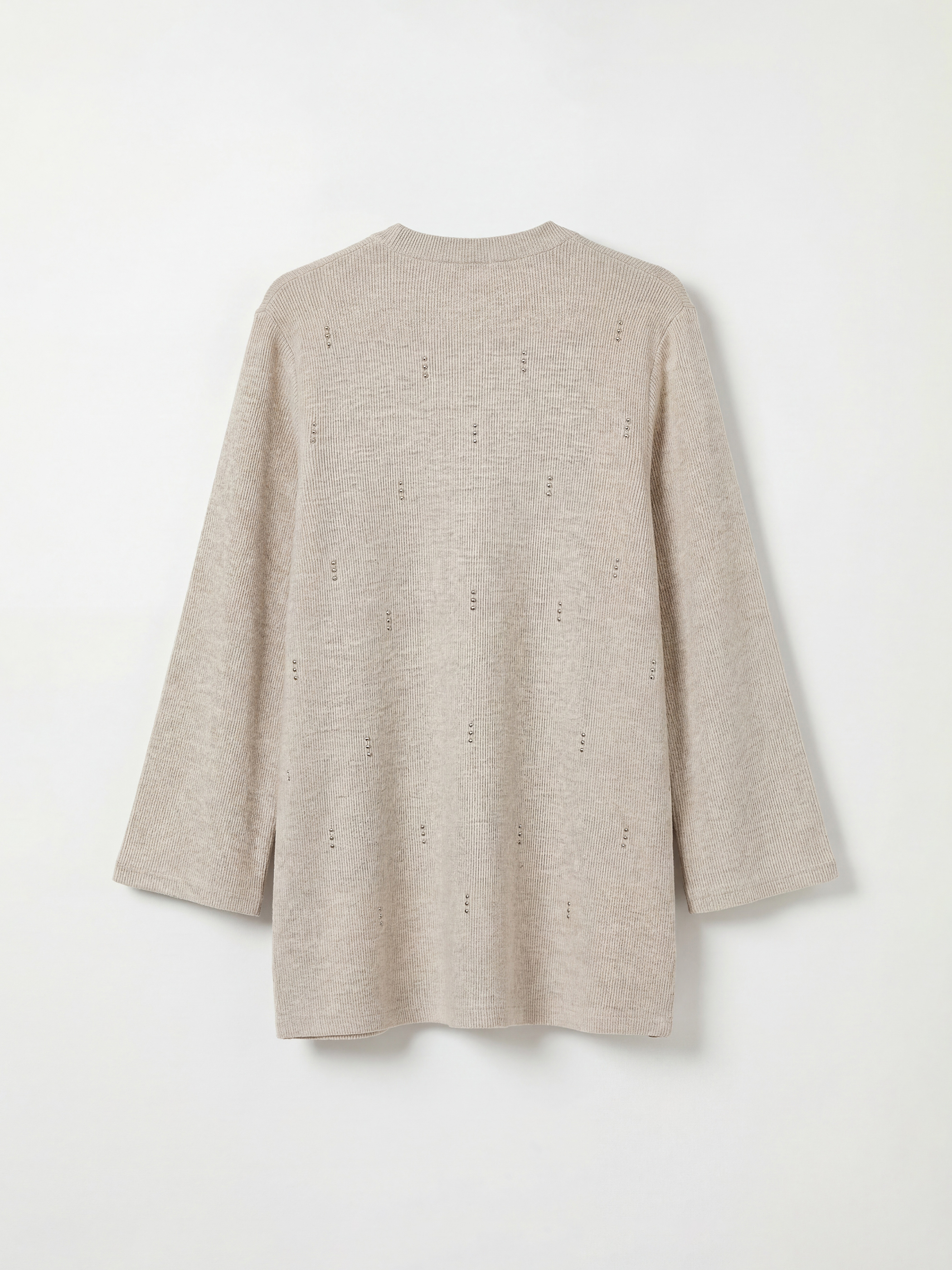 Bej Bisiklet Yaka Taşlı Kadın Sweatshirt Tunik-1