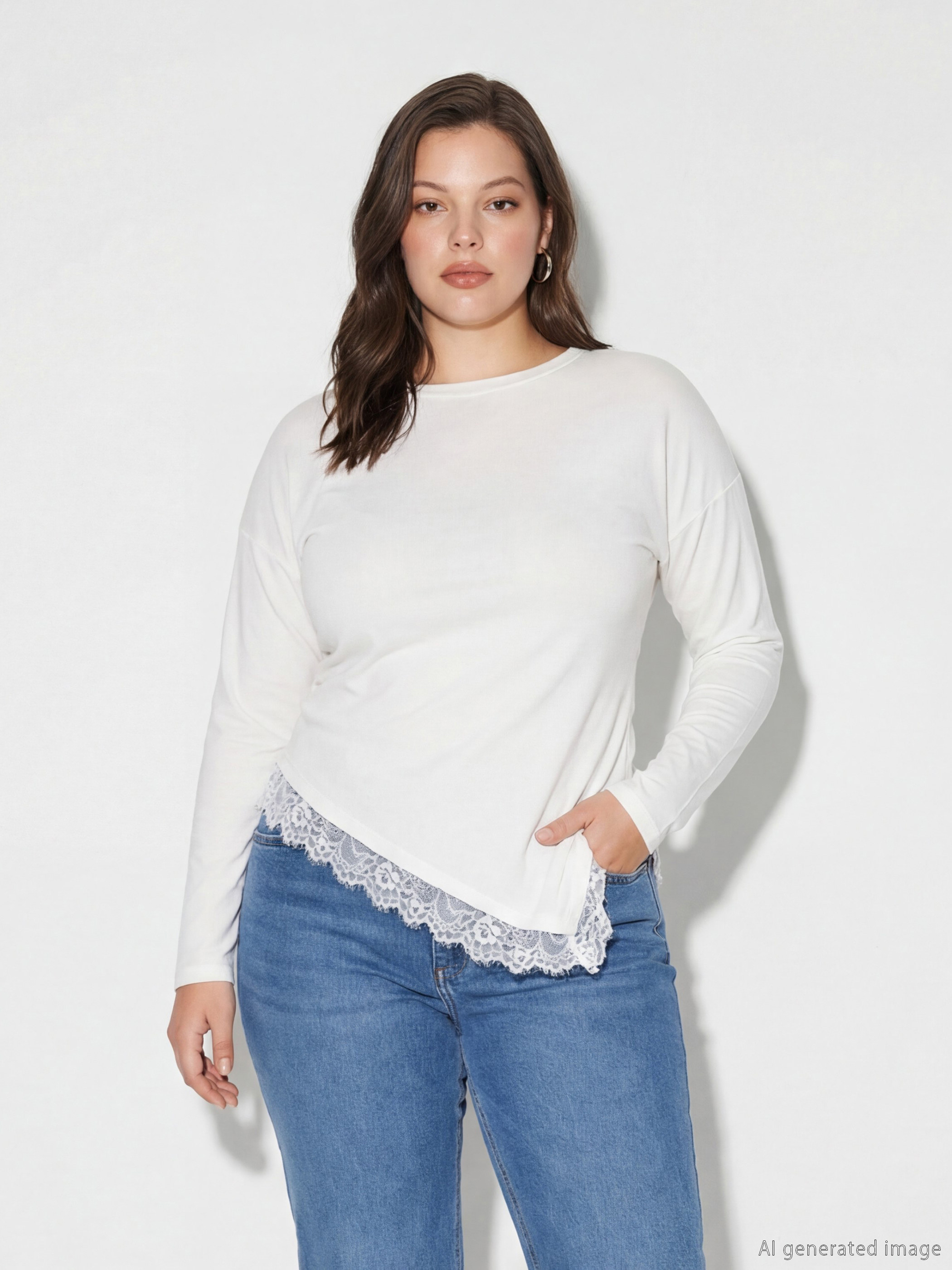 بلوزی ئاسان و جەذاب بە وردەکاری توری و کۆکردنەوە، تایبەتمەند بە یه‌خه‌ خڕ کلاسیک.-1