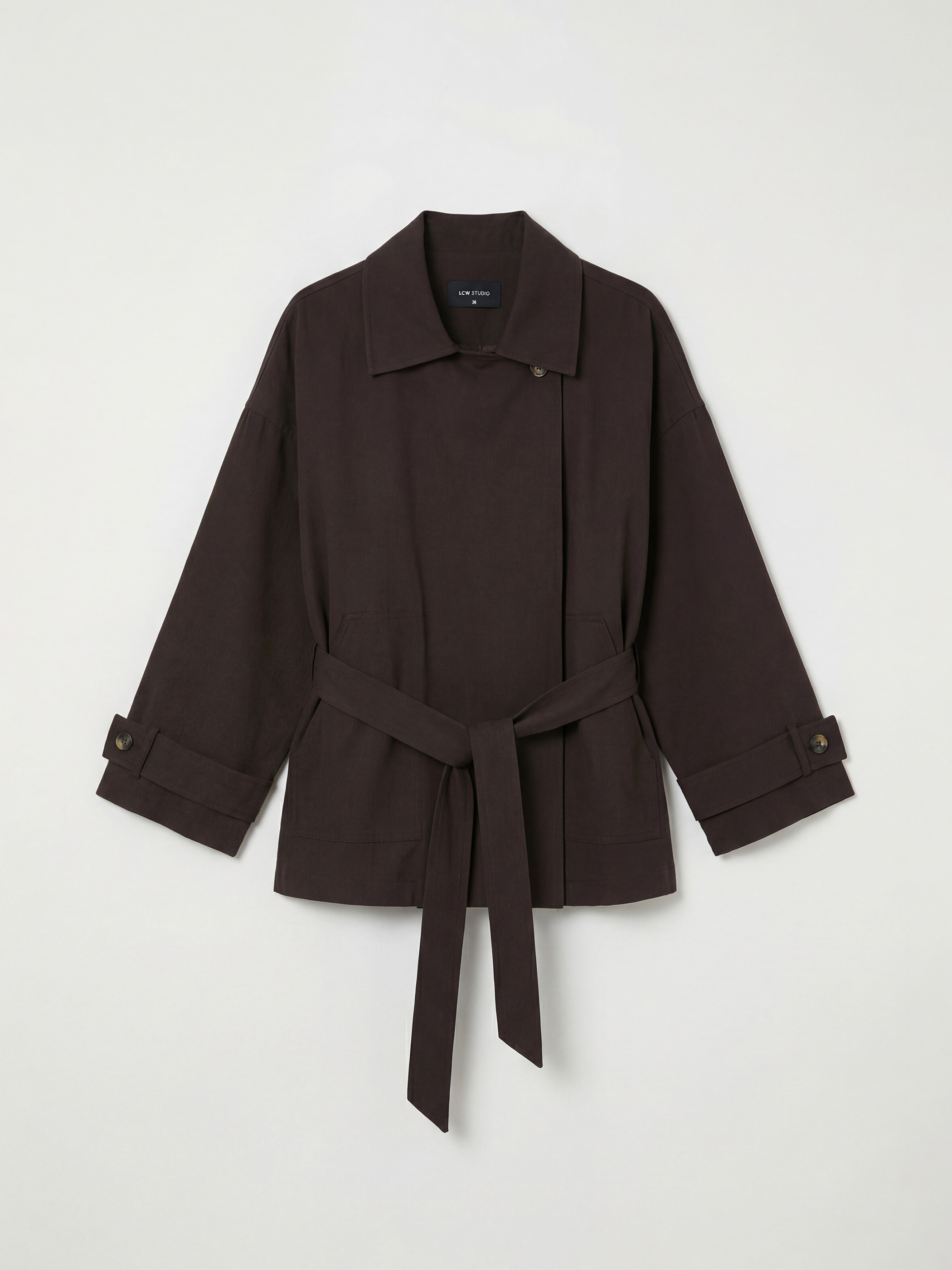 LCWAIKIKI Classic Gömlek Yaka Kuşaklı Oversize Kadın Ceket - S6LM93Z8-1MW