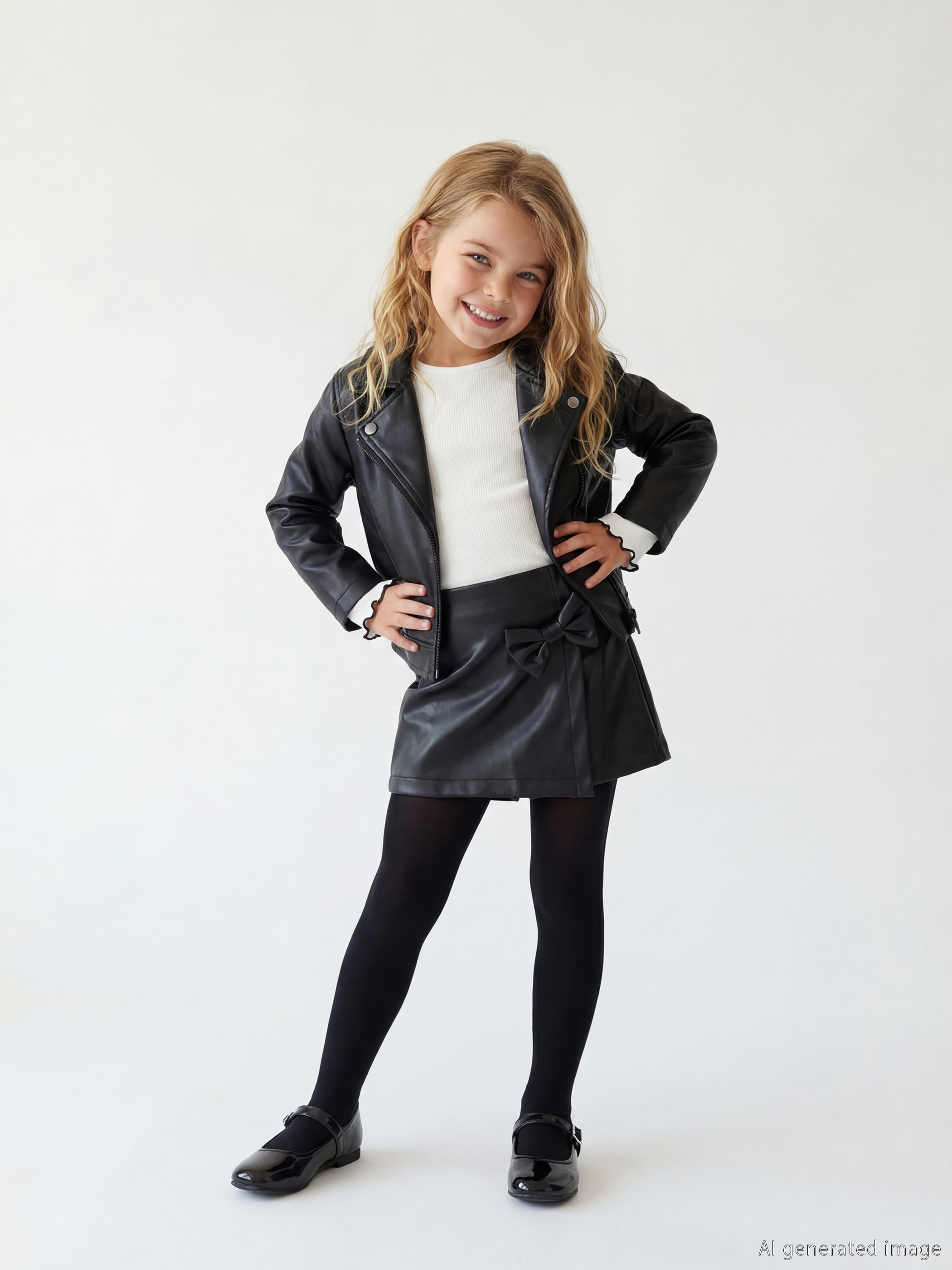 LCW Kids Beli Lastikli Kız Çocuk Deri Görünümlü Şort Etek - S6LM97Z1-CVL