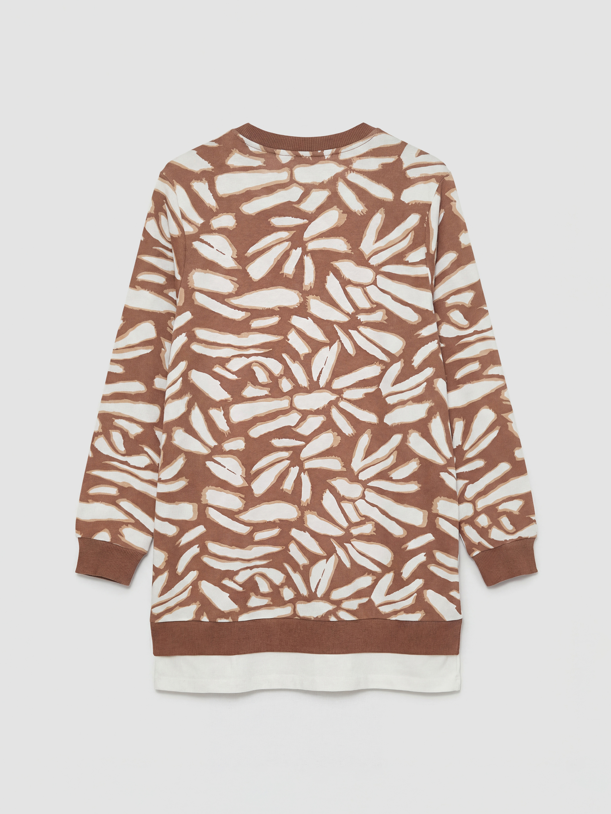 Kahverengi Bisiklet Yaka Desenli Kadın Sweatshirt Tunik-5