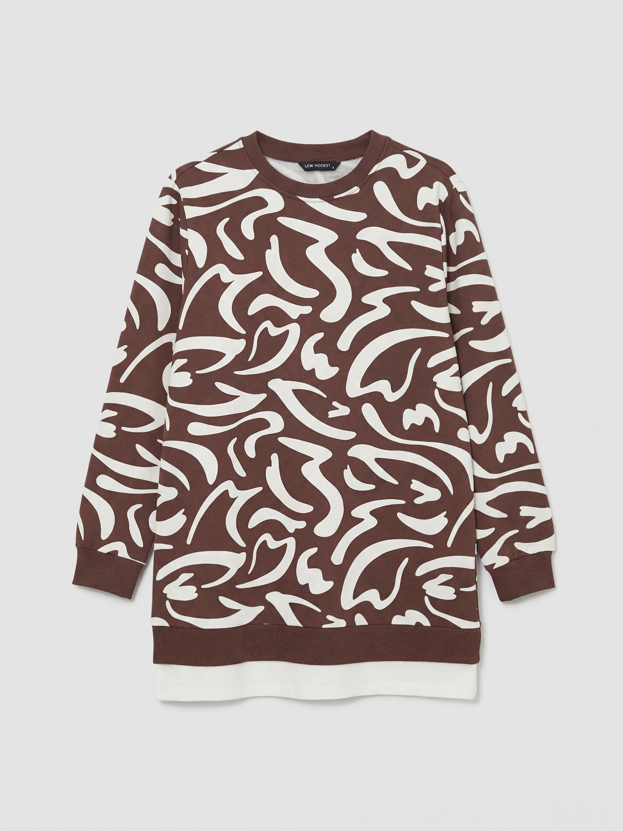 LCW Modest Bisiklet Yaka Desenli Kadın Sweatshirt Tunik - S6LN04Z8-LQY