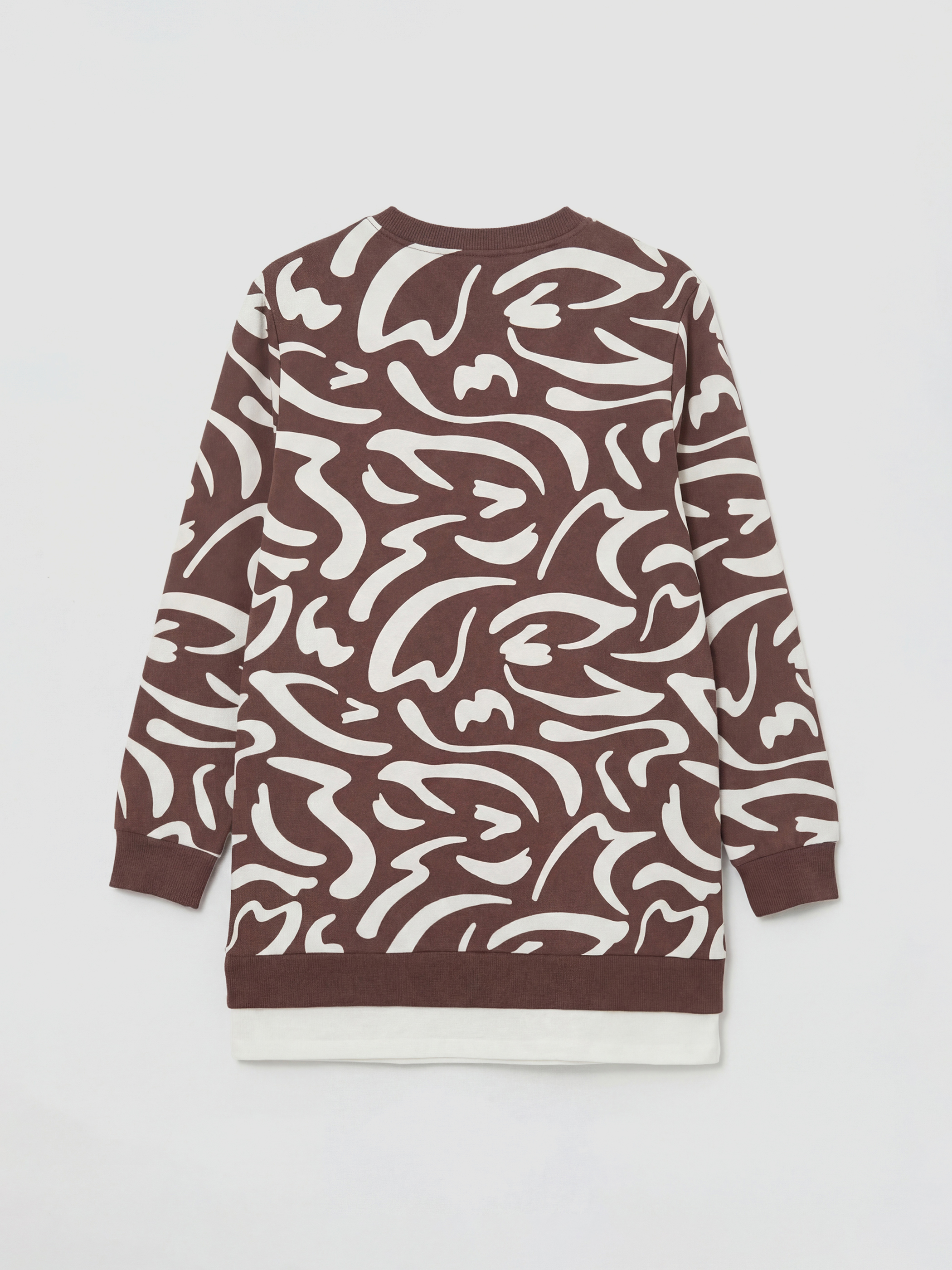 Kahverengi Bisiklet Yaka Desenli Kadın Sweatshirt Tunik-1