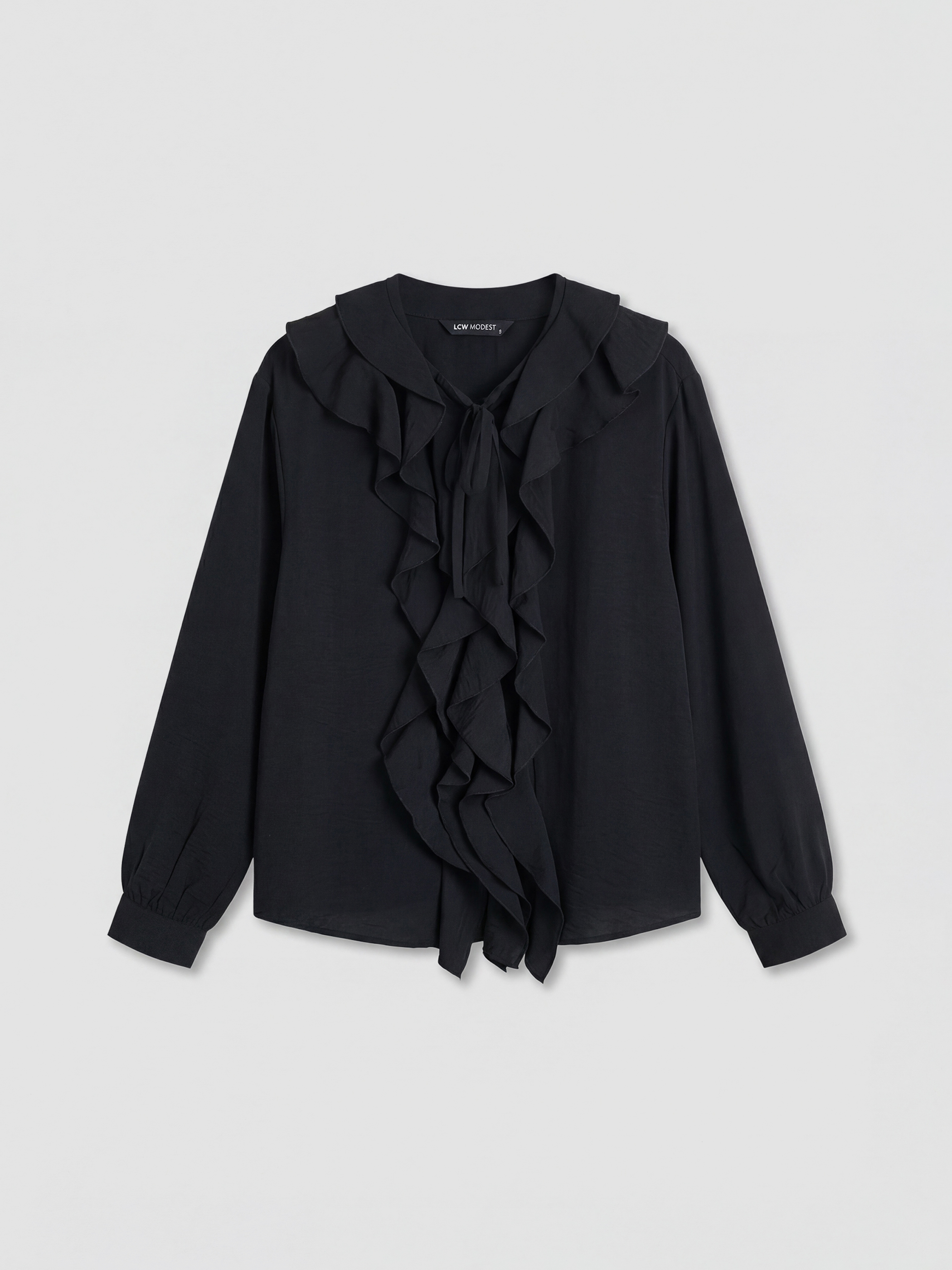 LCW Modest Bağlamalı Yaka Fırfırlı Oversize Bluz - S6LN46Z8-CVL