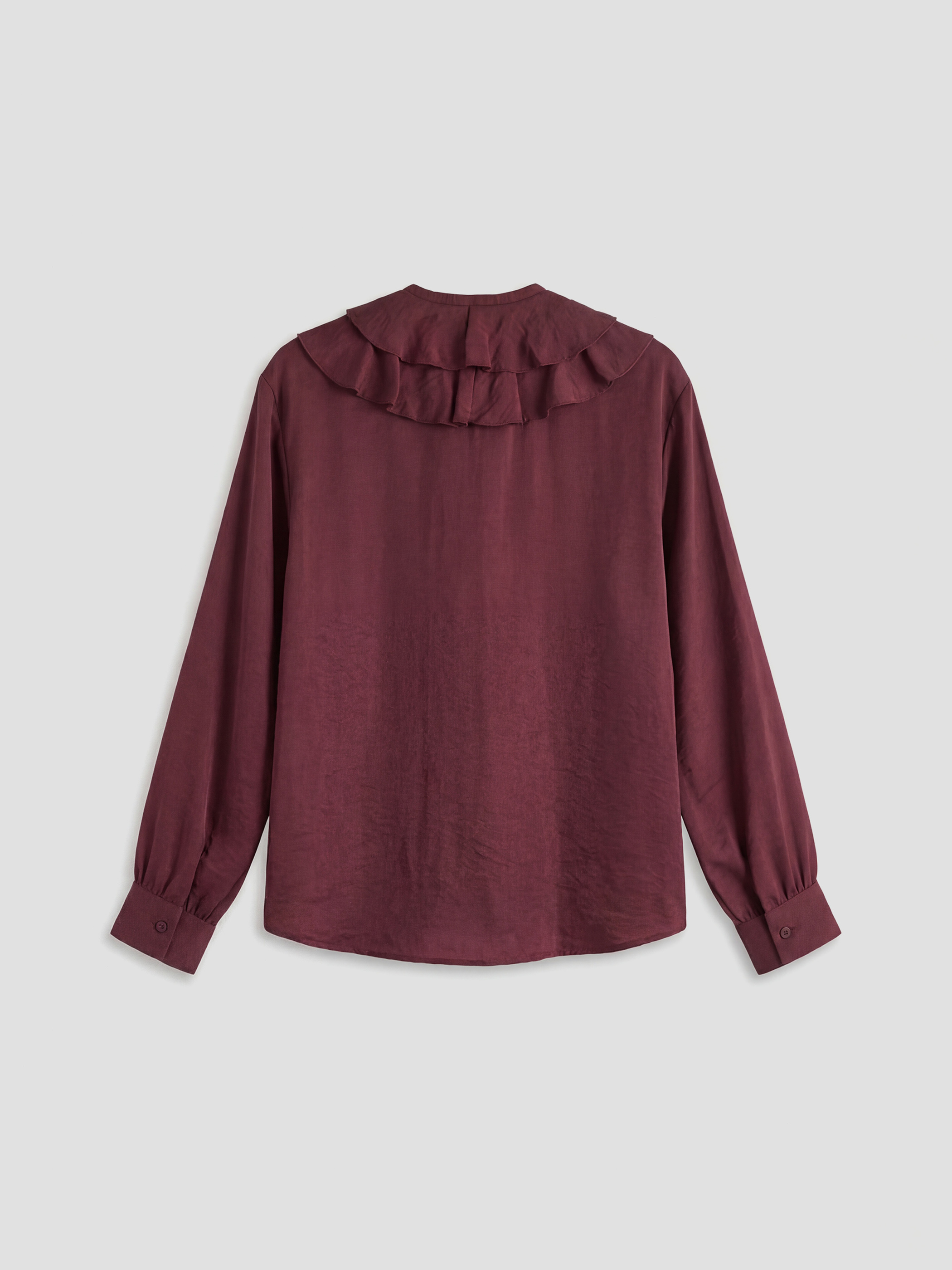 Bordo Bağlamalı Yaka Fırfırlı Oversize Bluz-1