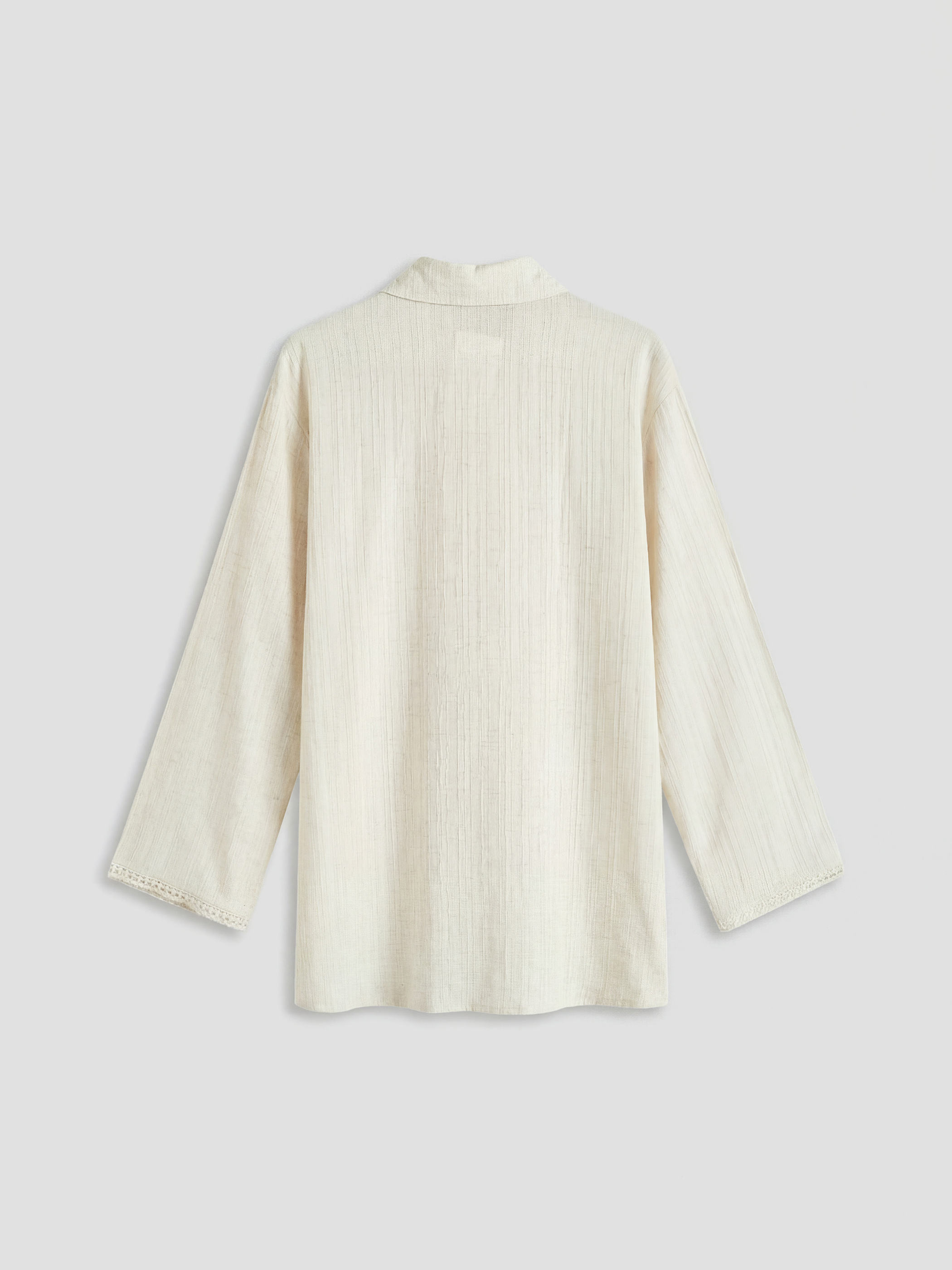 Ekru Dokulu Keten Karışımlı Kadın Gömlek Tunik-1