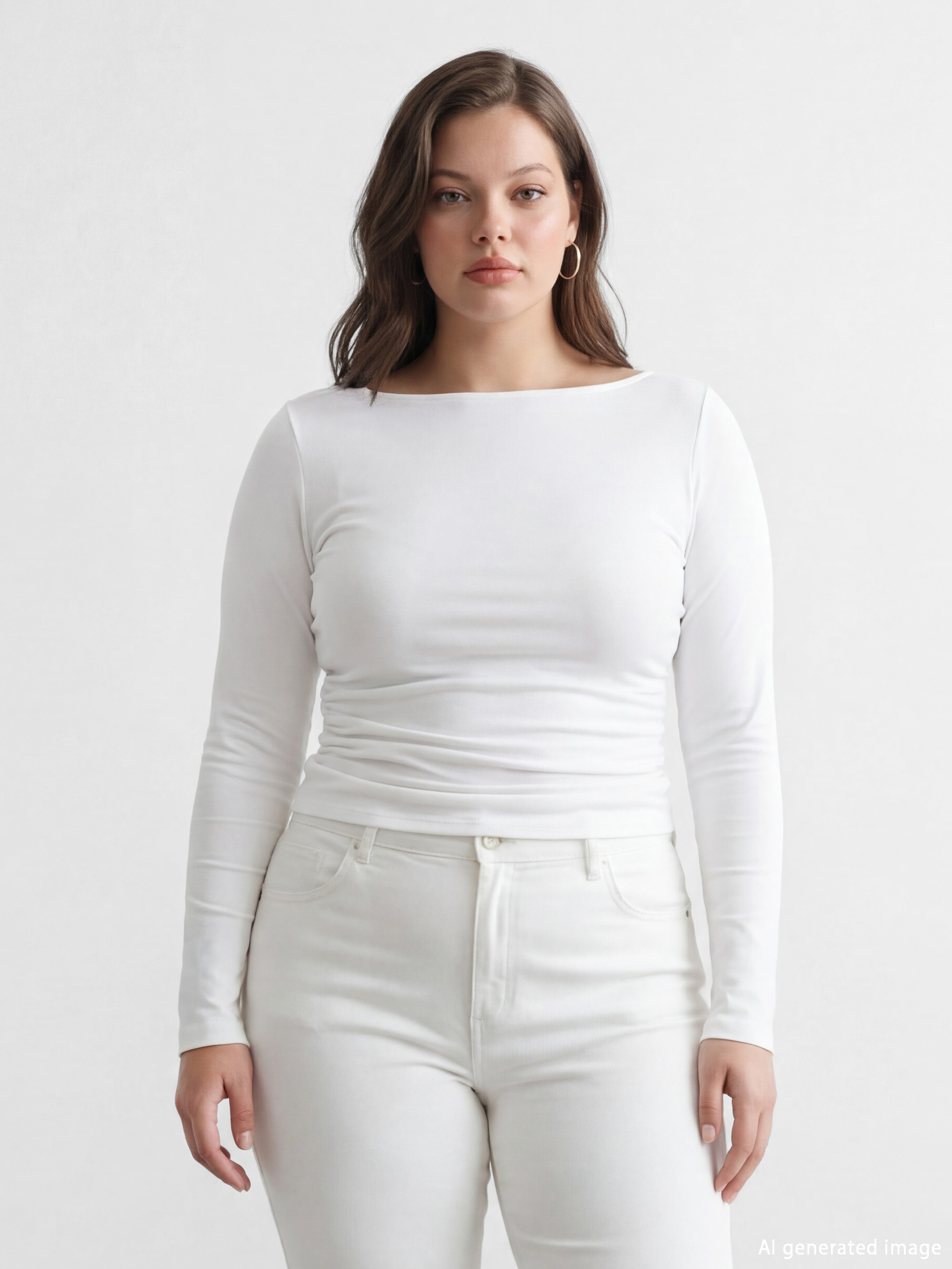 Ekru Kayık Yaka Büzgülü Kadın Body-1