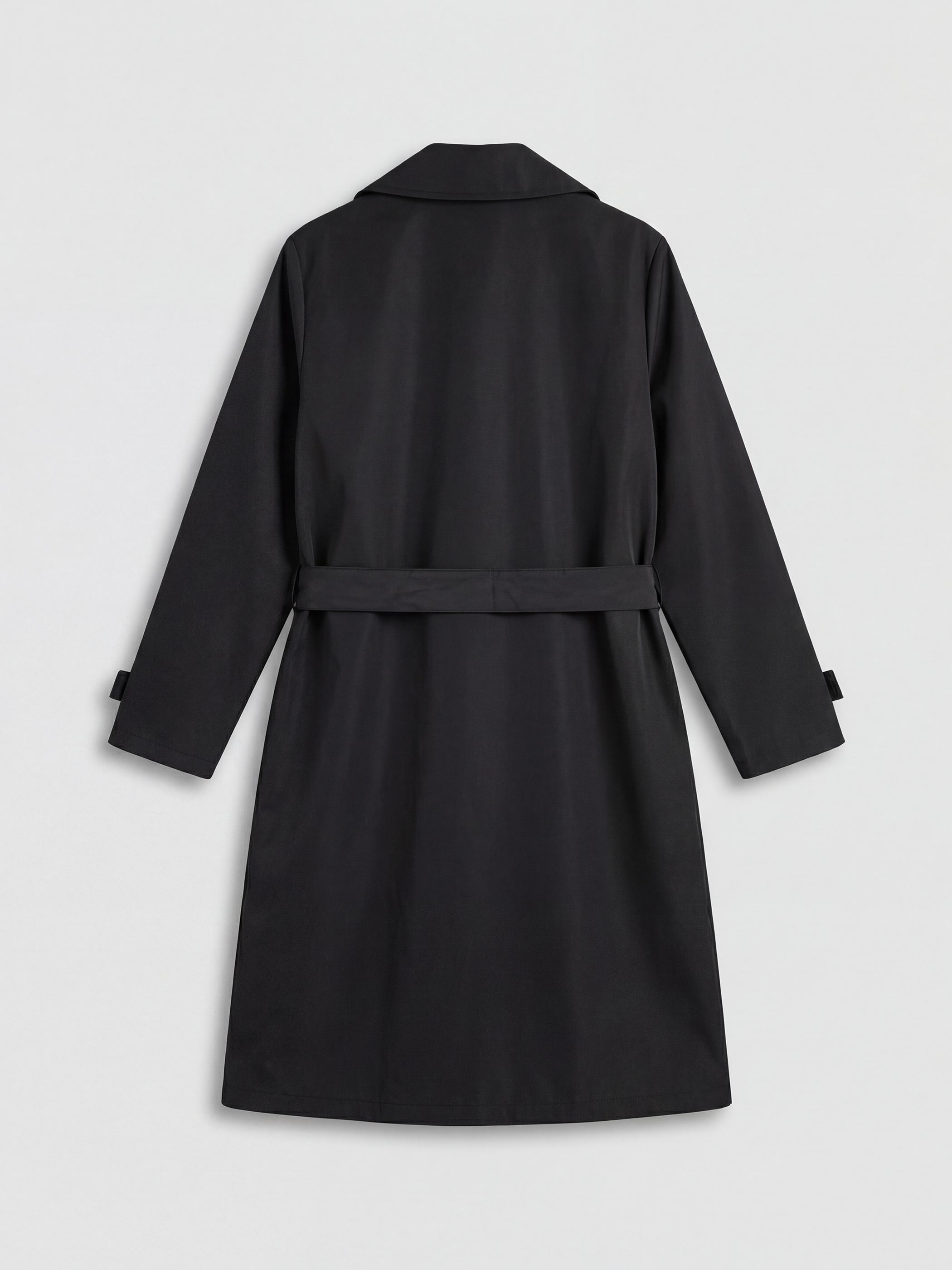 Siyah Kruvaze Yaka Kuşaklı Kadın Trençkot-7