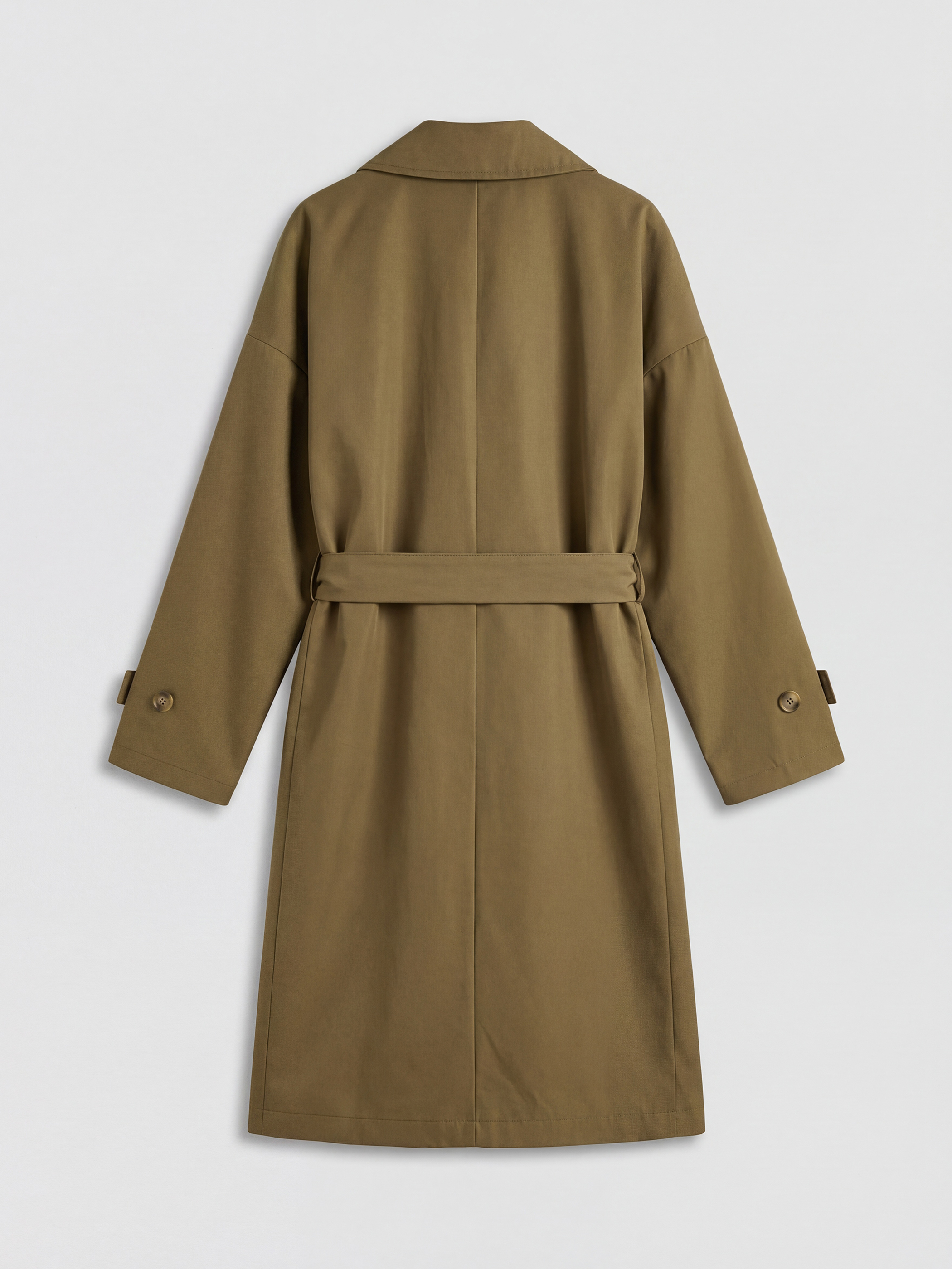 Haki Kruvaze Yaka Kuşaklı Oversize Kadın Trençkot-7