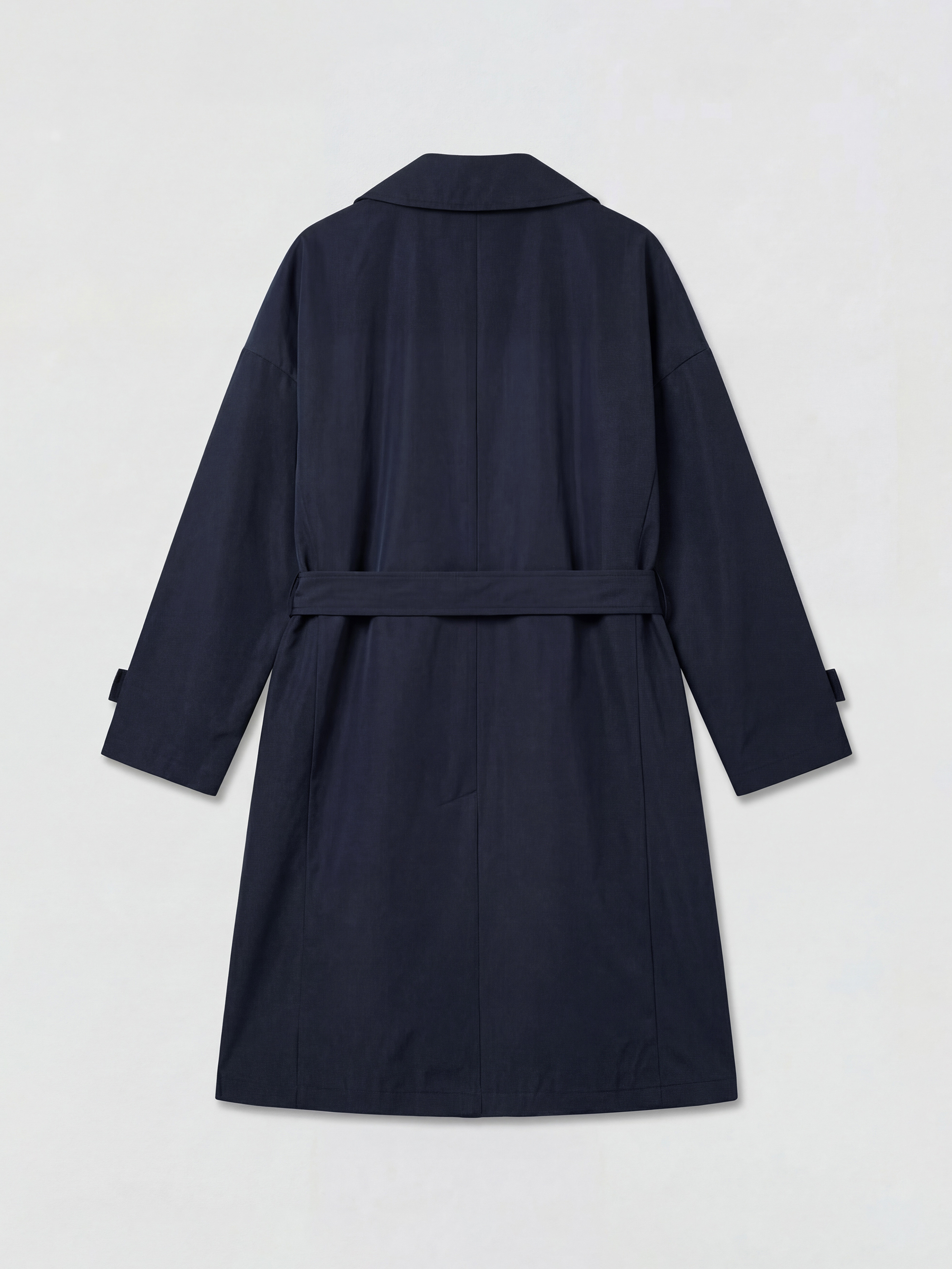 Lacivert Kruvaze Yaka Kuşaklı Oversize Kadın Trençkot-5