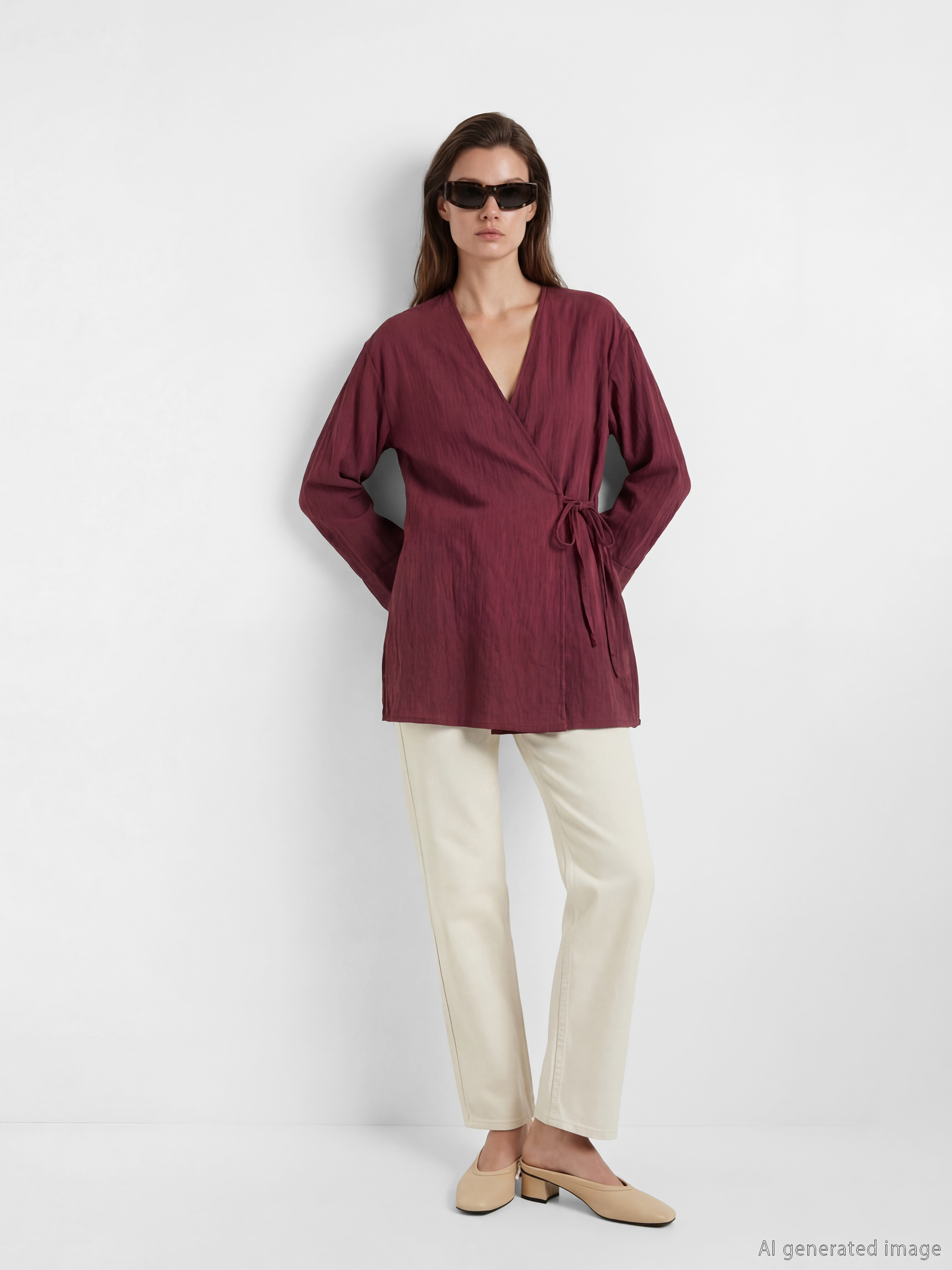 Bordo Kruvaze Yaka Dokulu Modal Karışımlı Kadın Kimono-1