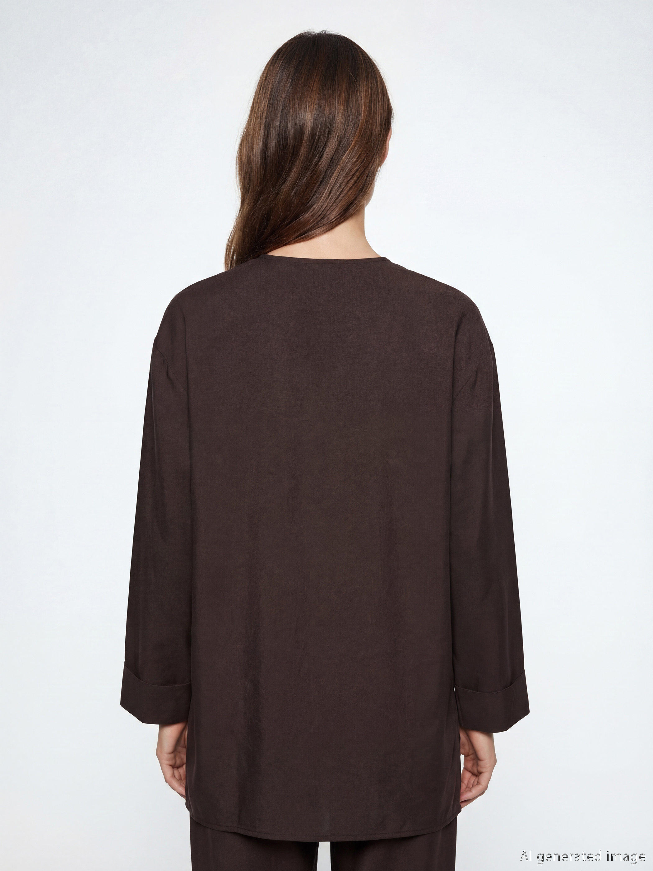 Kahverengi Kruvaze Yaka Dokulu Modal Karışımlı Kadın Kimono-3