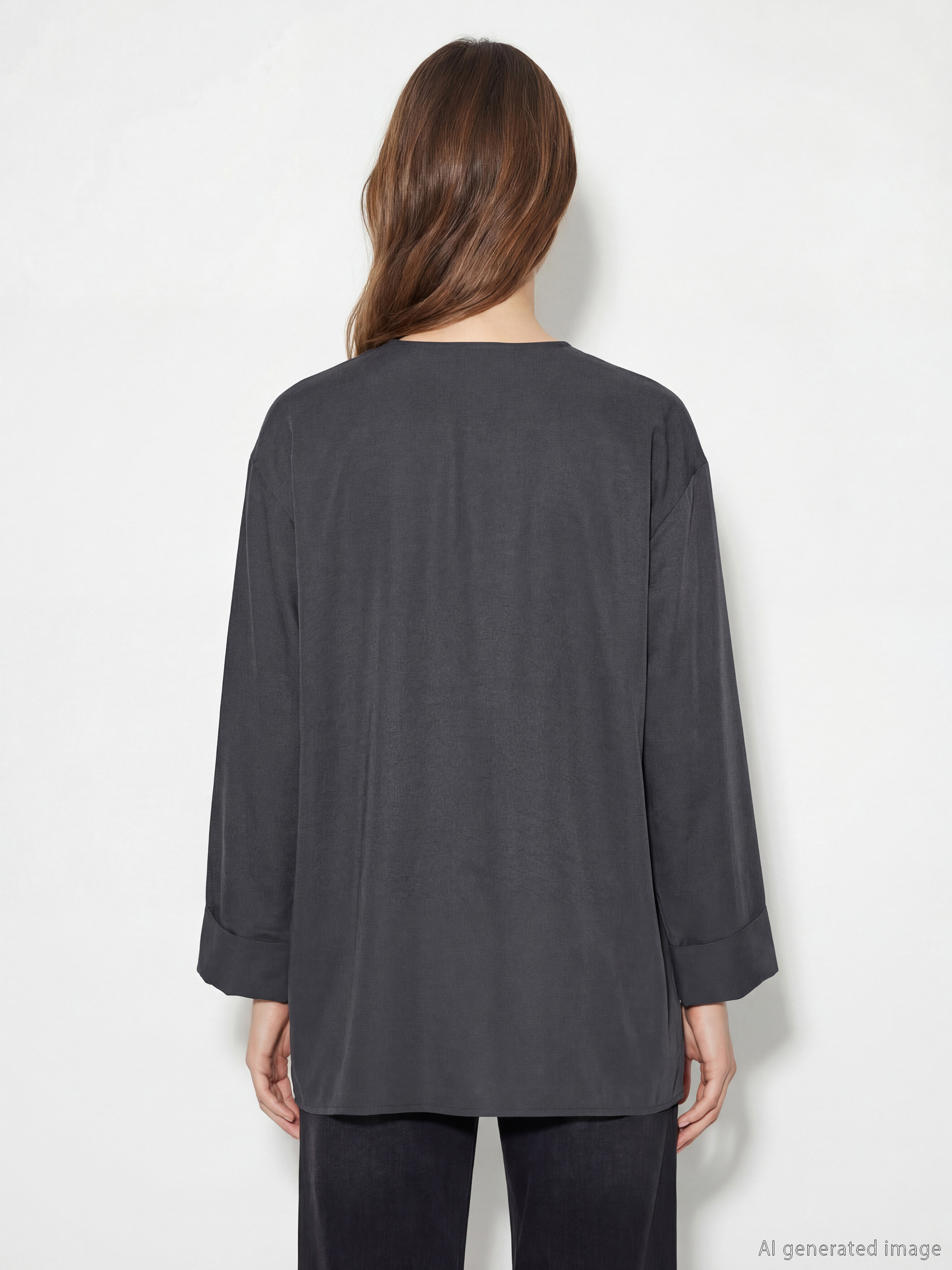 Gri Kruvaze Yaka Dokulu Modal Karışımlı Kadın Kimono-2