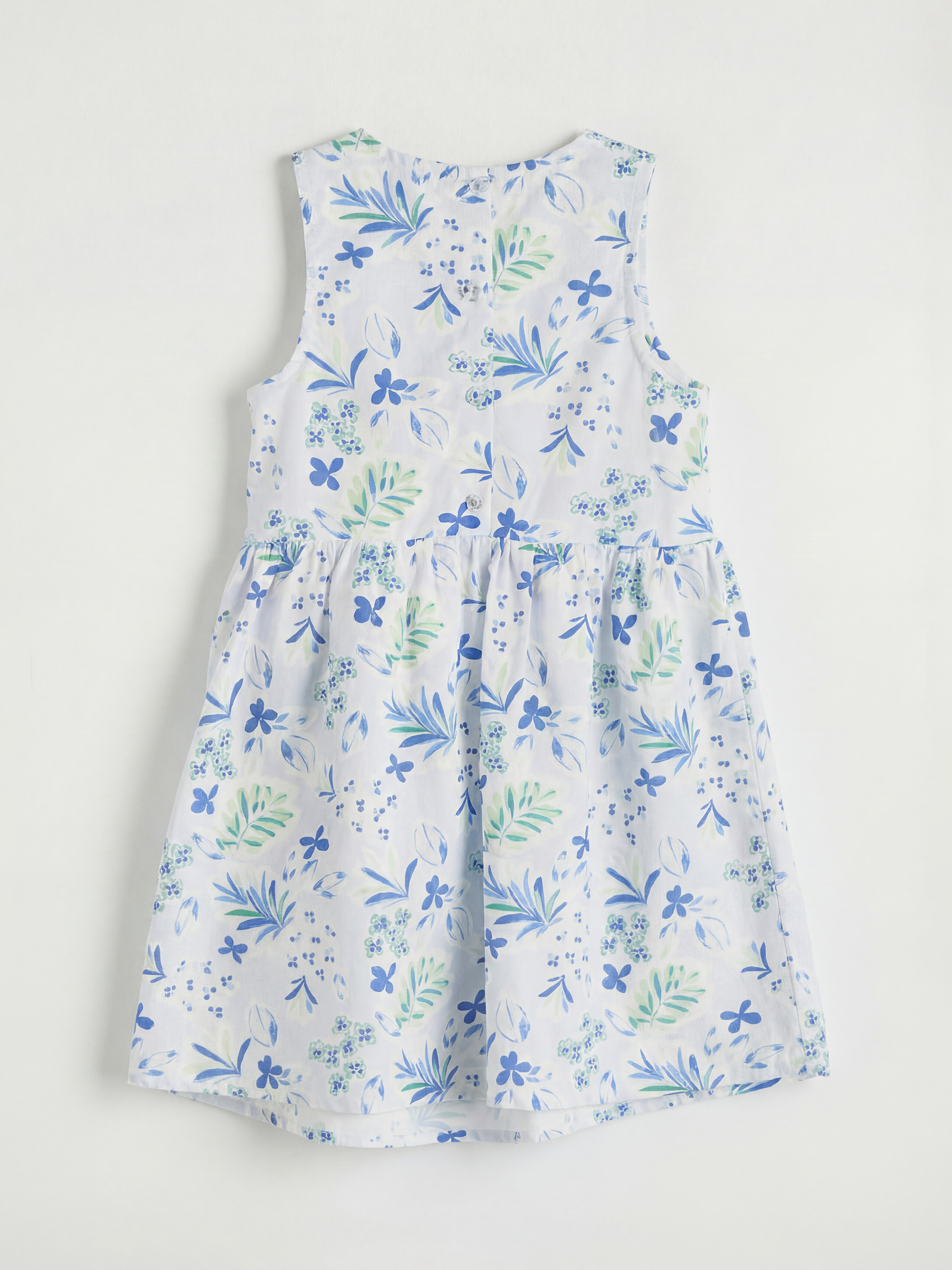 Mavi Bisiklet Yaka Çiçek Desenli Kız Çocuk Elbise-1