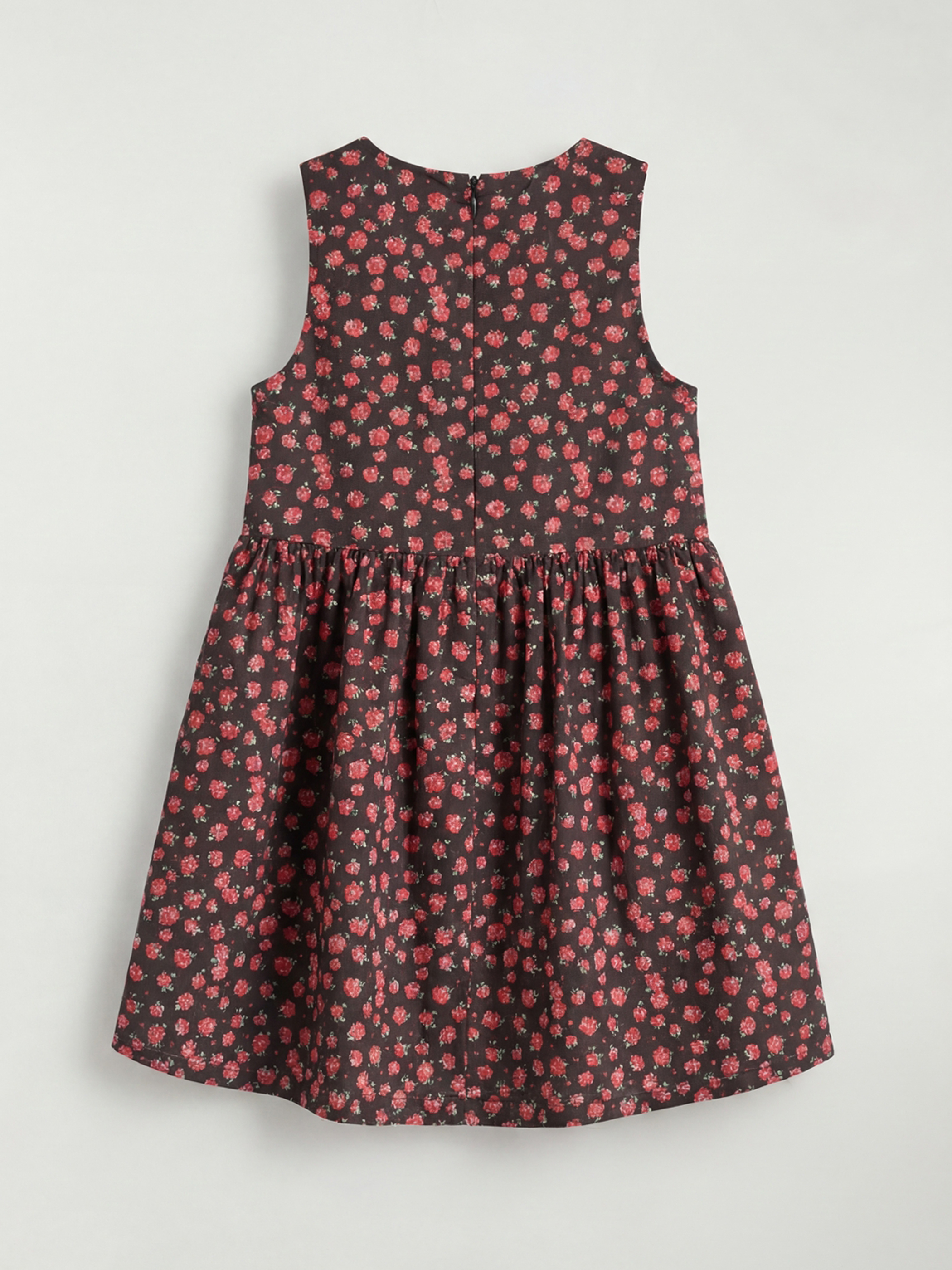 Kırmızı Bisiklet Yaka Çiçekli Kız Çocuk Elbise-1