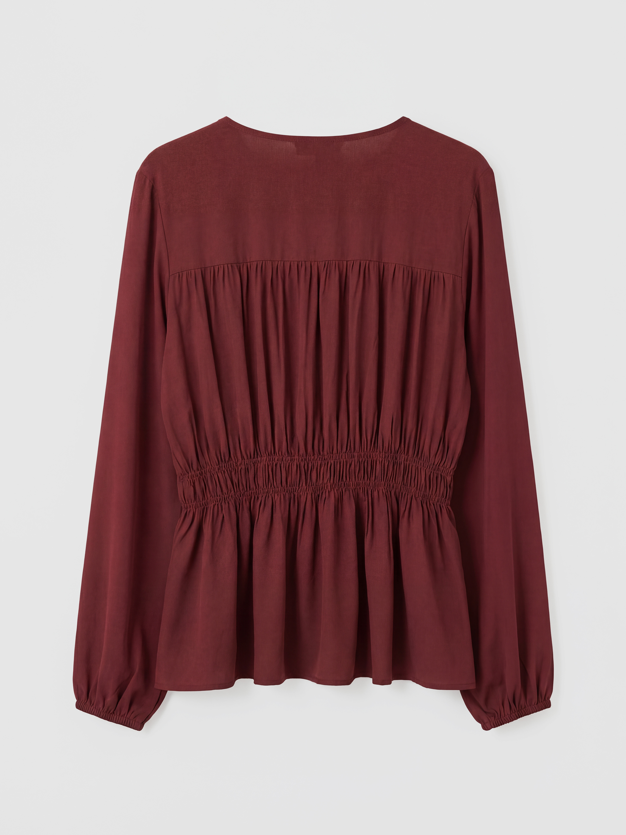 Bordo Bağlama Yaka Büzgülü Bluz-5