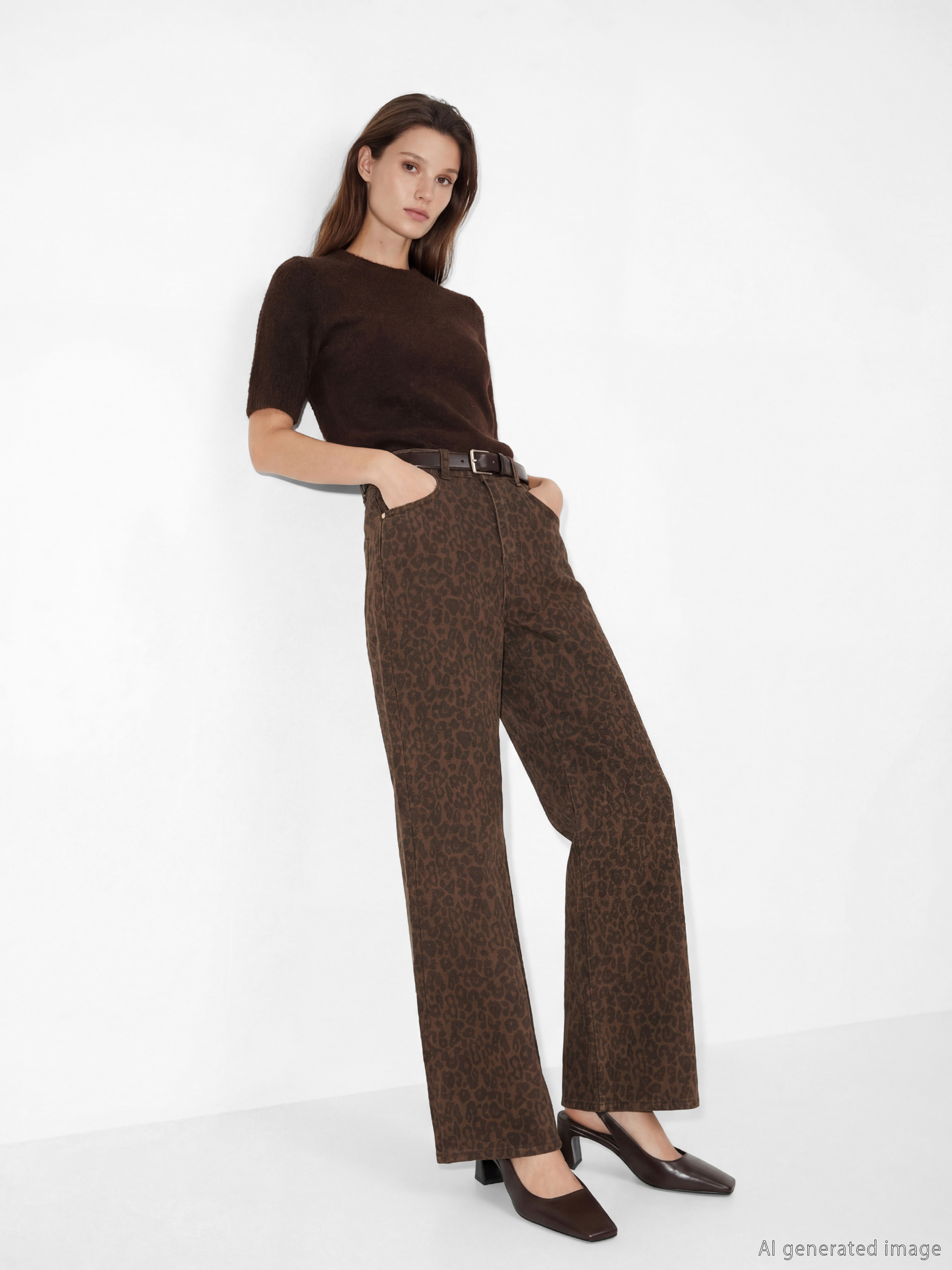 LCW Modest Wideleg Leopar Desenli Kadın Jean Pantolon - S6LR09Z8-LQY