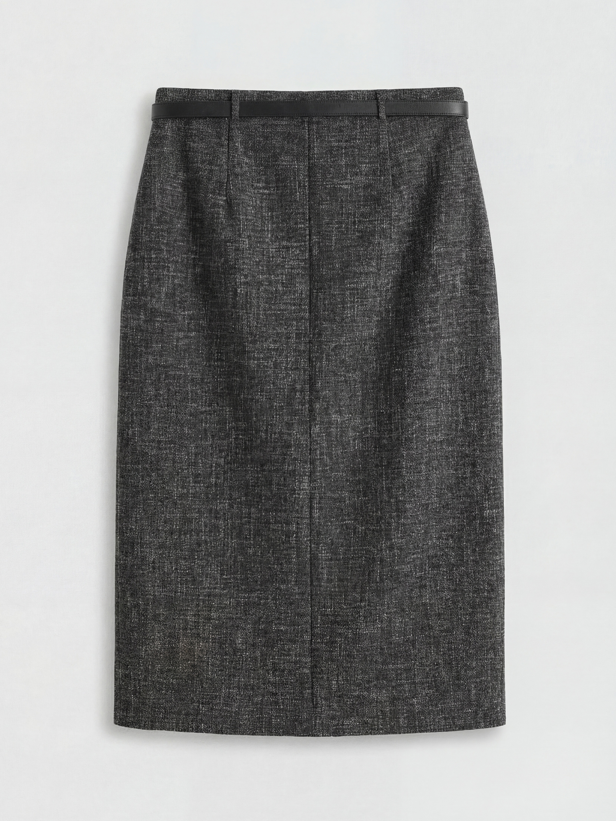 Gri Beli Kemerli Desenli Tüvit Kalem Etek-1