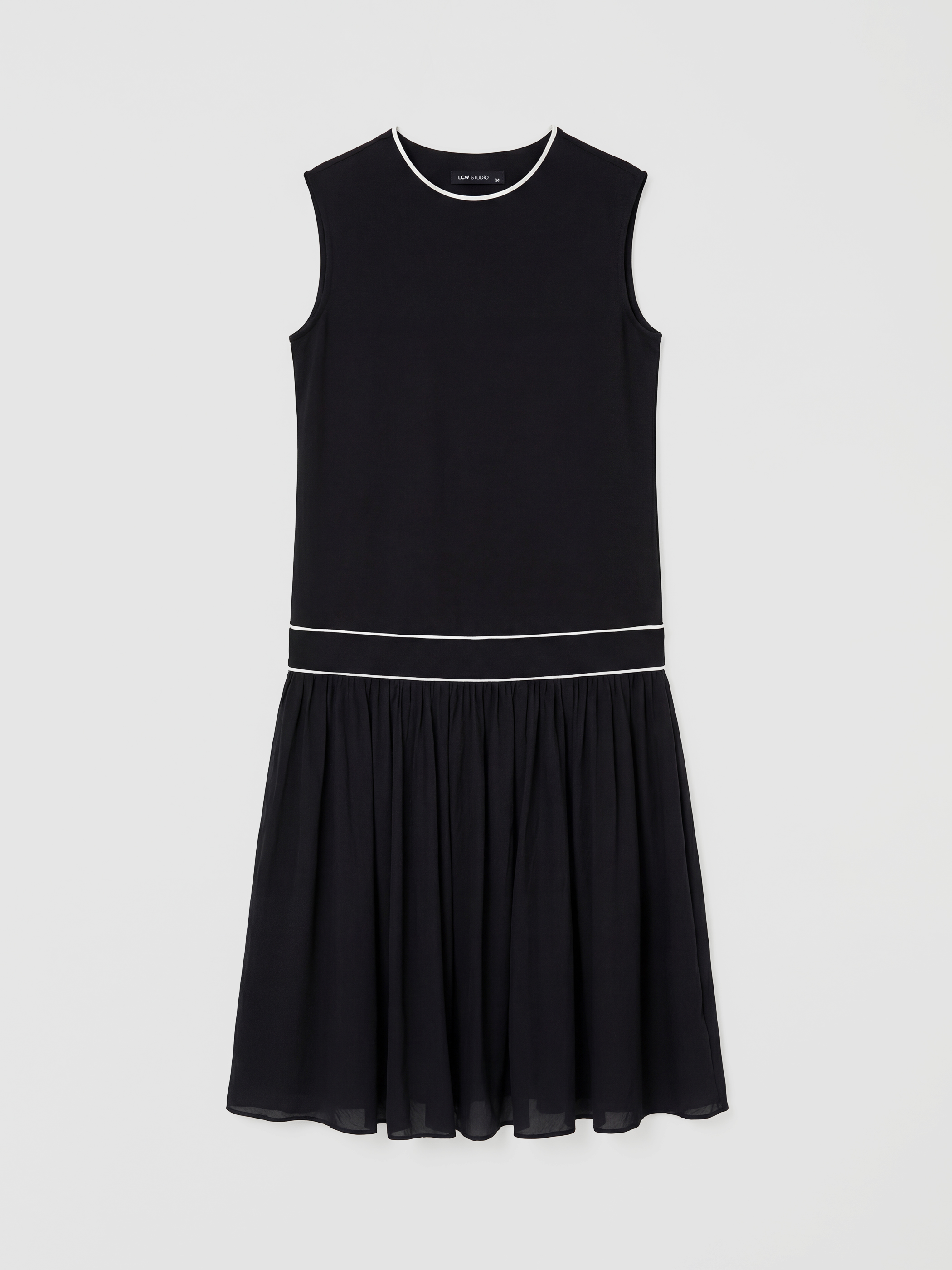 LCWAIKIKI Classic Bisiklet Yaka Şerit Detaylı Pileli Elbise - S6LR41Z8-CVL