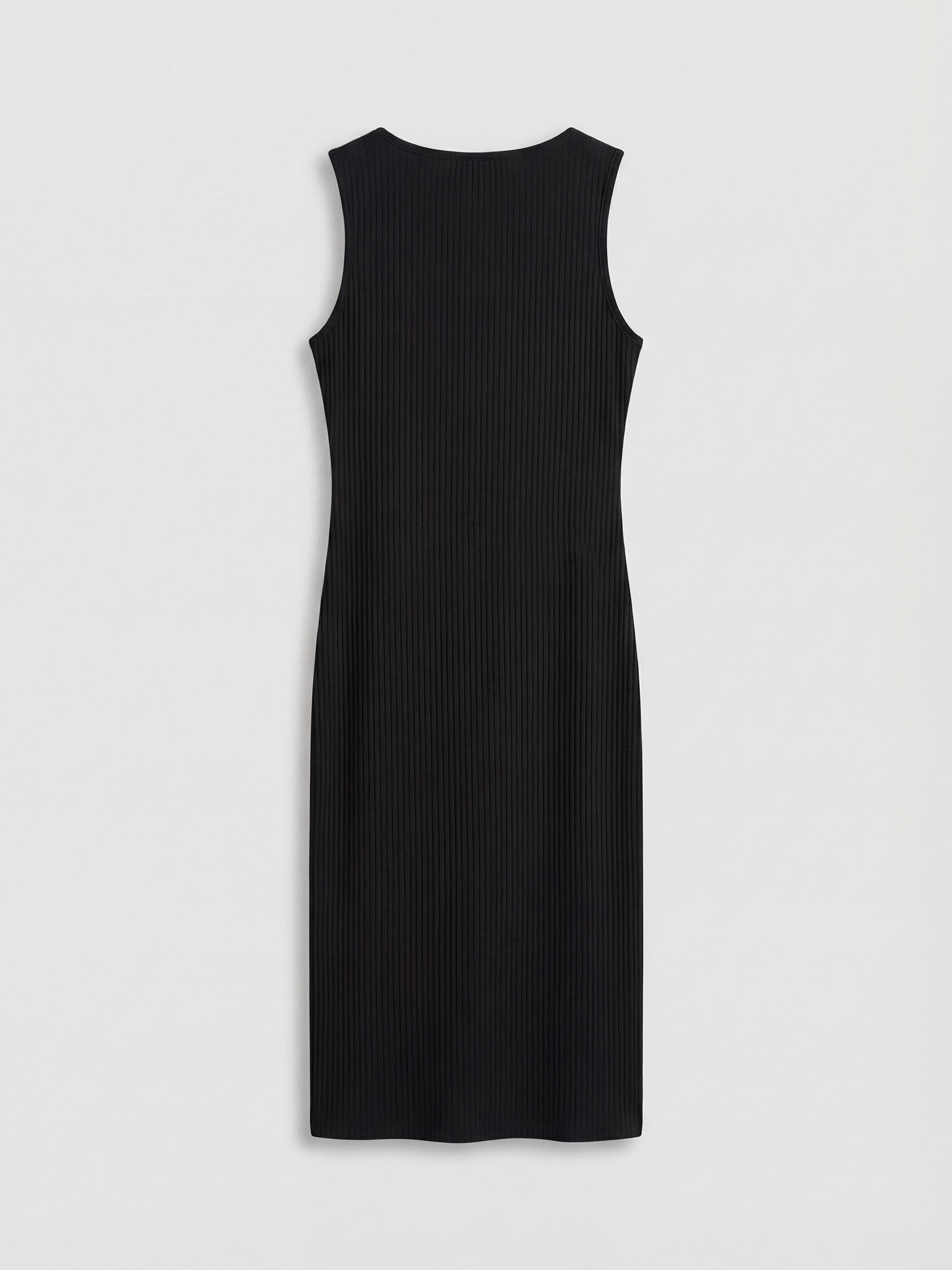 Siyah U Yaka Fitilli Bodycon Elbise-1